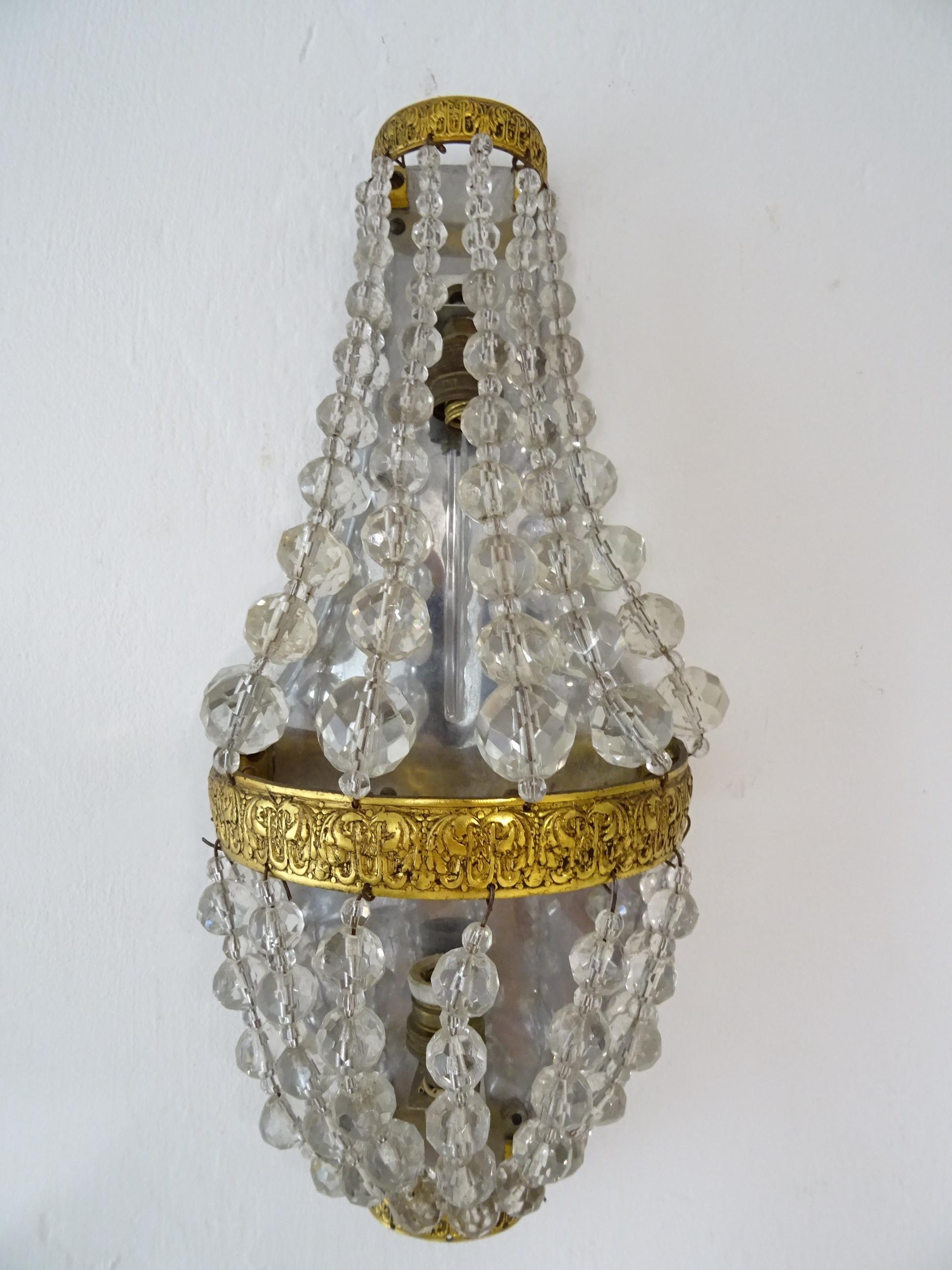 Mid-20th Century French Crystal Prisms Empire Sconces, circa 1930 For Sale