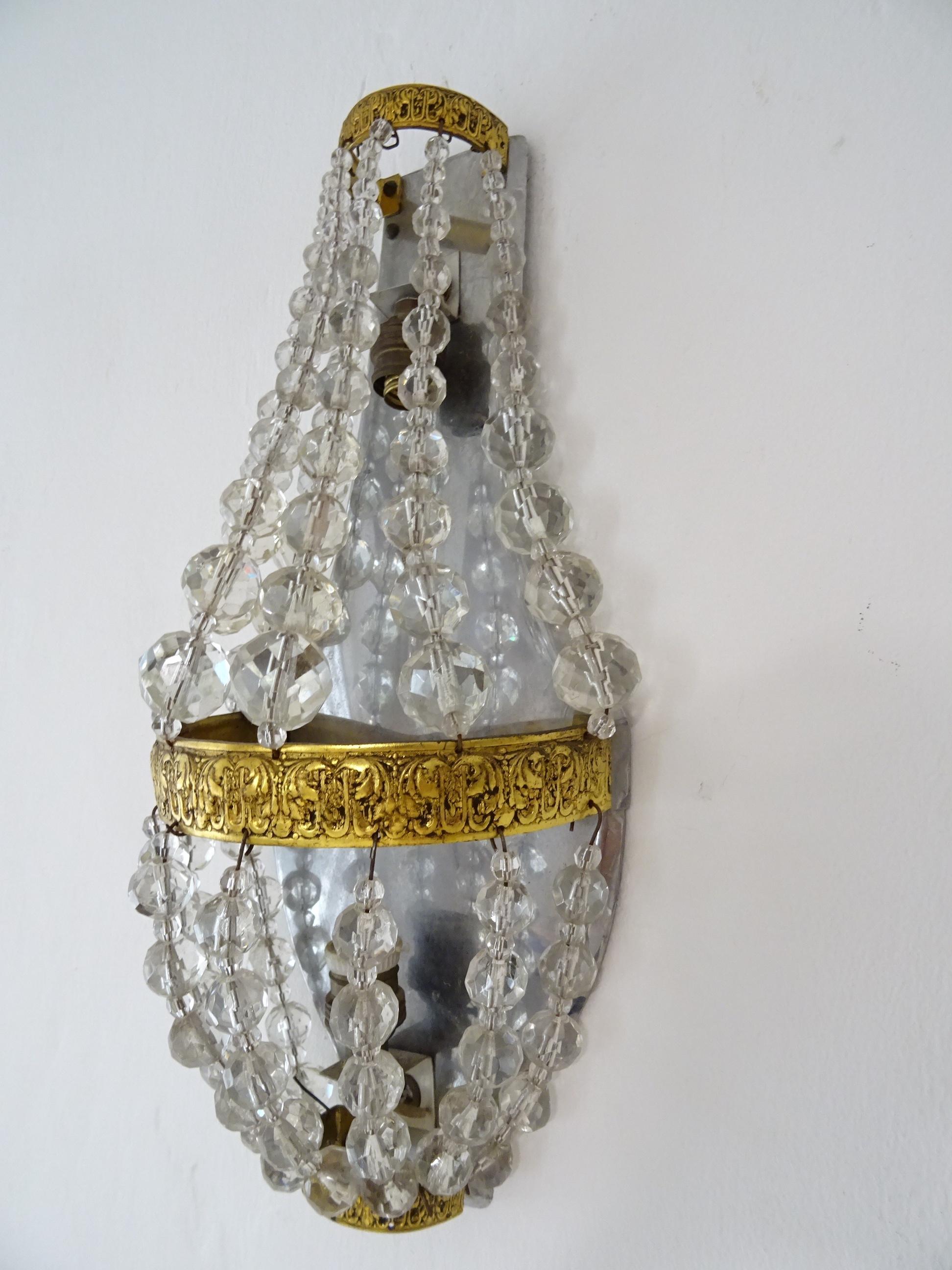 Bronze French Crystal Prisms Empire Sconces, circa 1930 For Sale