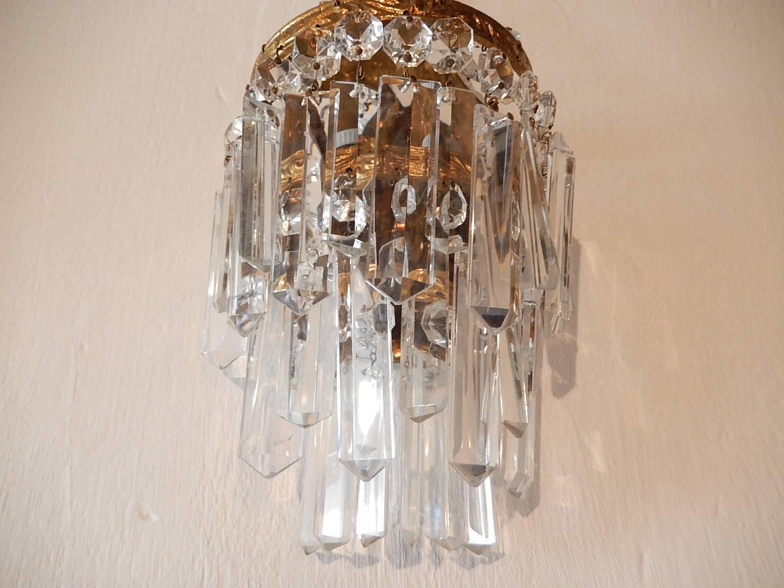 French Crystal Prisms Empire Sconces, circa 1930 2