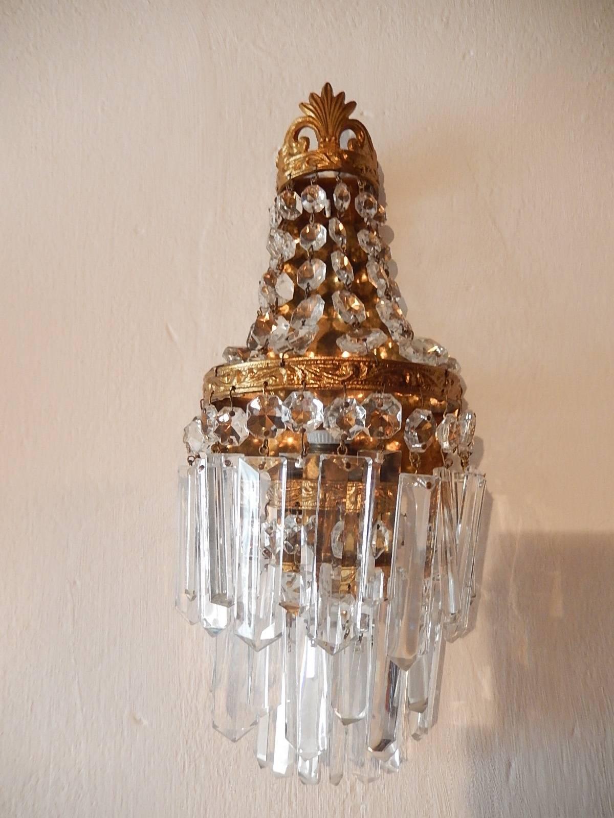 French Crystal Prisms Empire Sconces, circa 1930 3