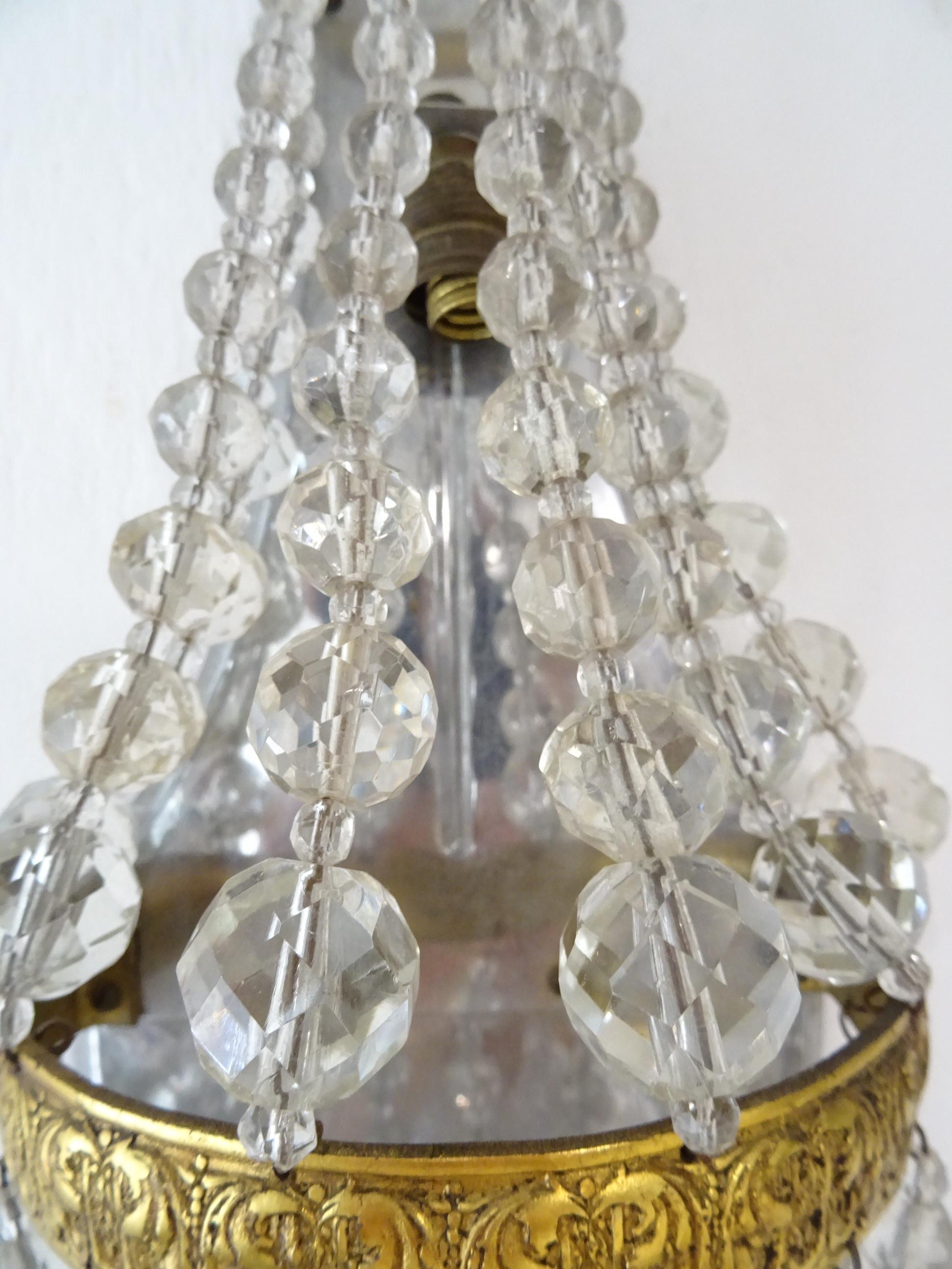 French Crystal Prisms Empire Sconces, circa 1930 For Sale 3