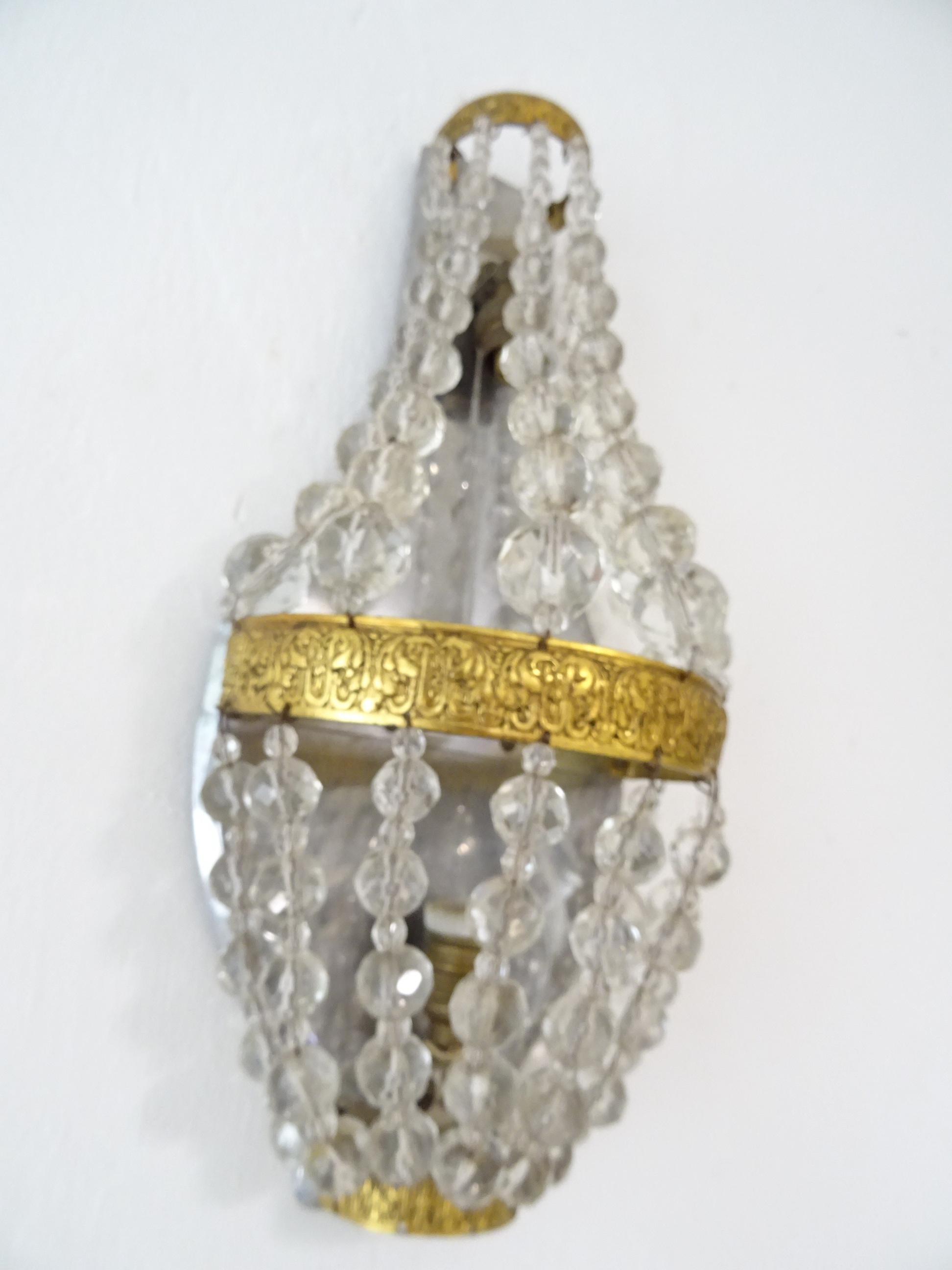 French Crystal Prisms Empire Sconces, circa 1930 For Sale 4