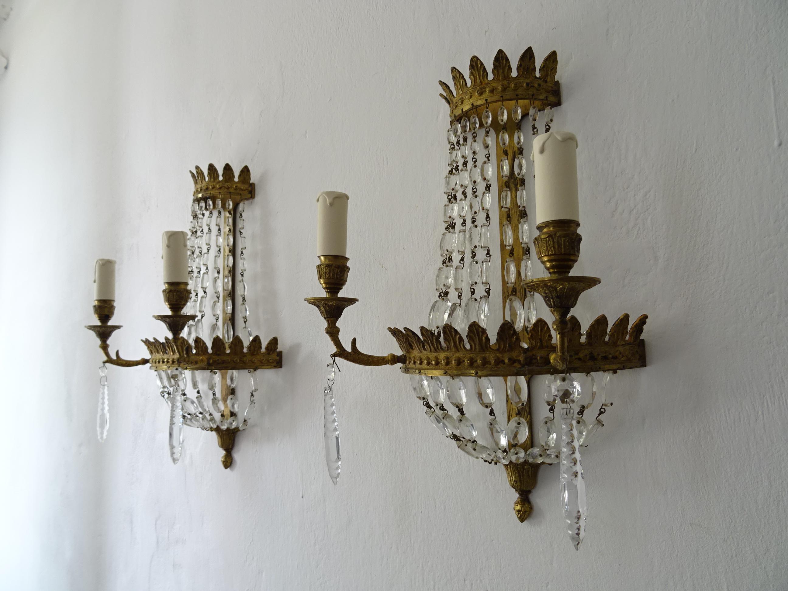  French Crystal Rare Oval Prisms Bronze Empire Sconces, circa 1850 In Good Condition For Sale In Firenze, Toscana