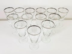 French Crystal Silver Rimmed Goblets / Stemware 13 Piece Set