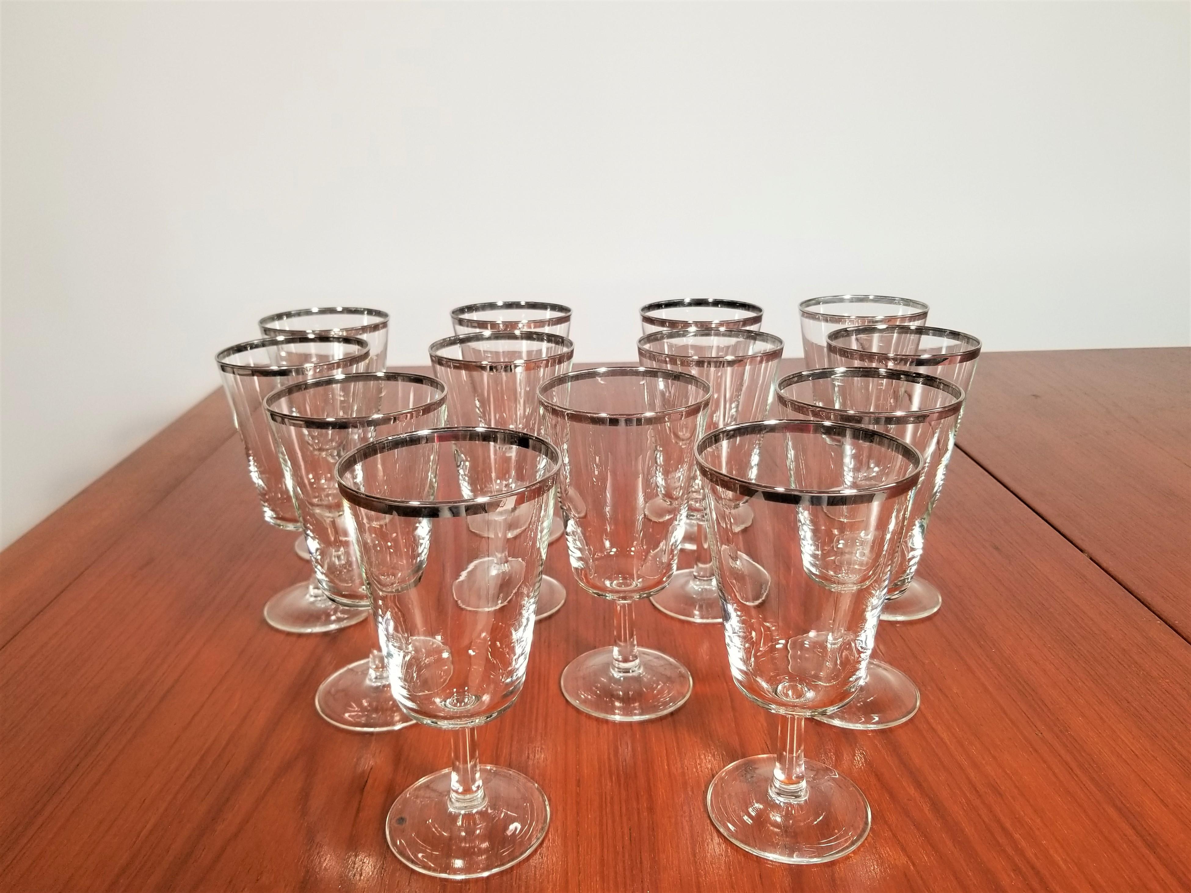 French Crystal Silver Rimmed Goblets / Stemware 13 Piece Set 2
