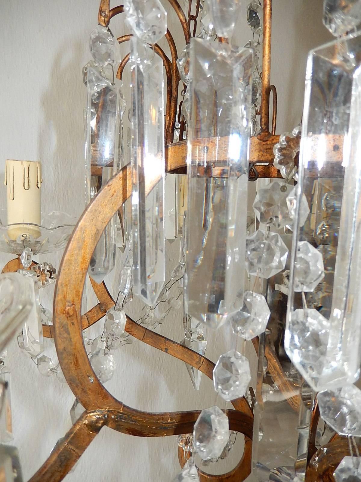 French Crystal Stars Basket with Spear Chandelier For Sale 5