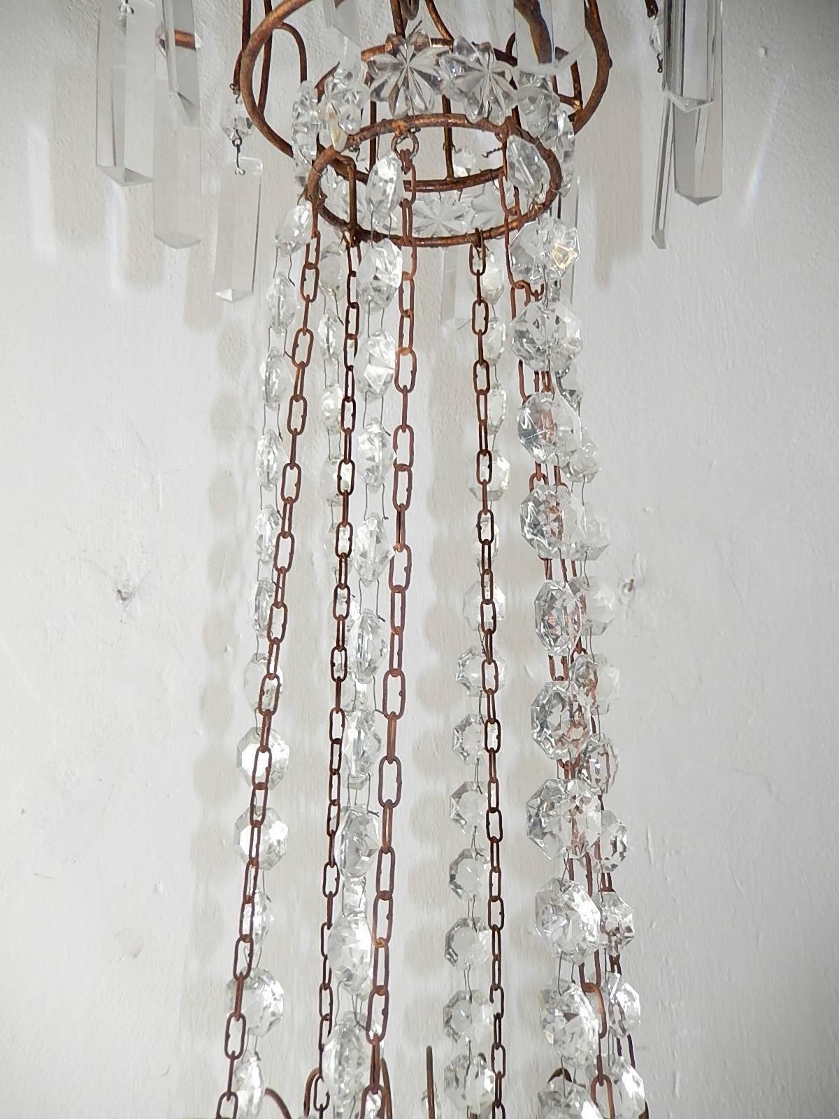 French Crystal Stars Basket with Spear Chandelier For Sale 7