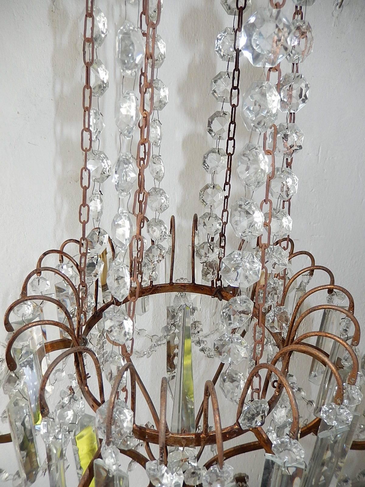 French Crystal Stars Basket with Spear Chandelier For Sale 9