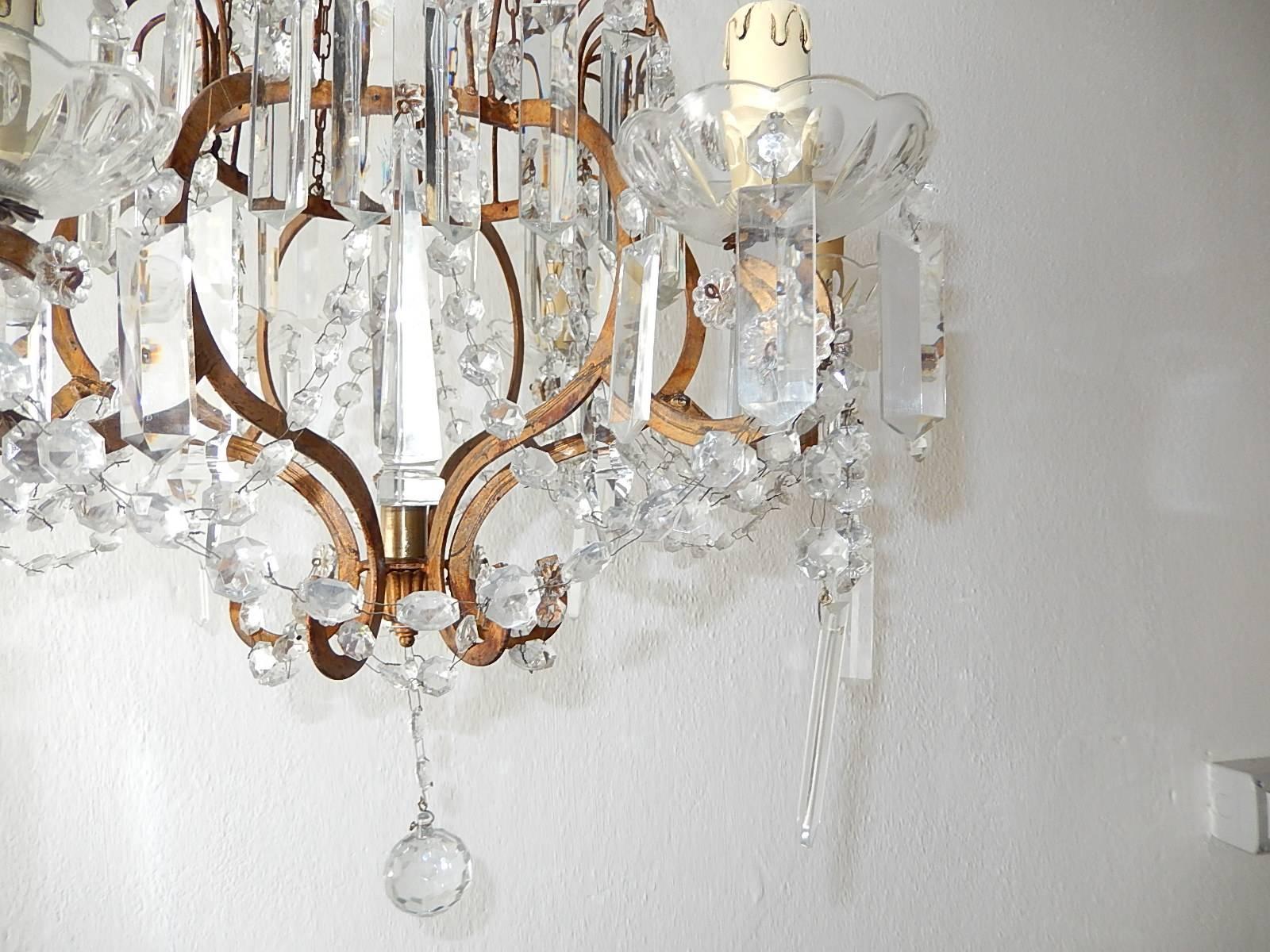 French Crystal Stars Basket with Spear Chandelier In Good Condition For Sale In Firenze, Toscana