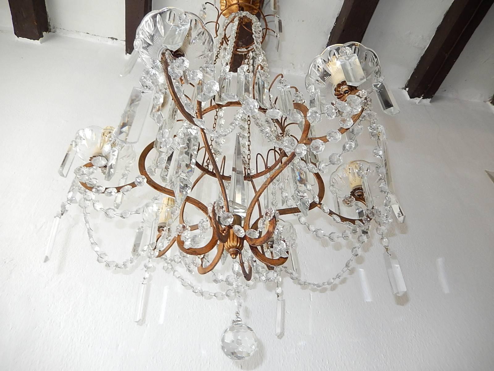 Early 20th Century French Crystal Stars Basket with Spear Chandelier For Sale