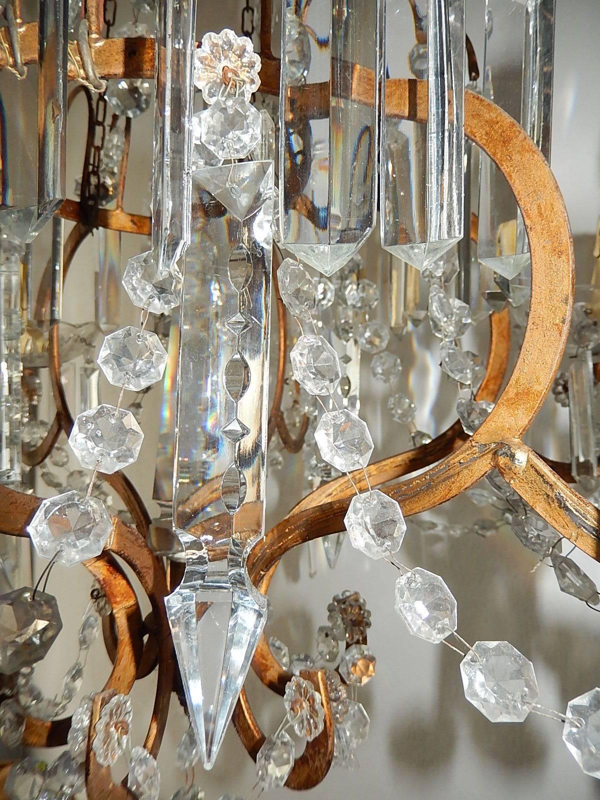 French Crystal Stars Basket with Spear Chandelier For Sale 1
