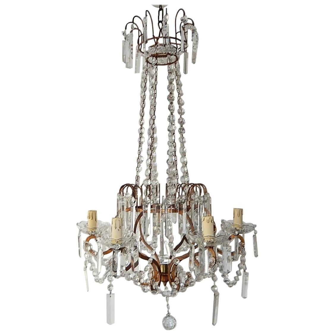 French Crystal Stars Basket with Spear Chandelier For Sale