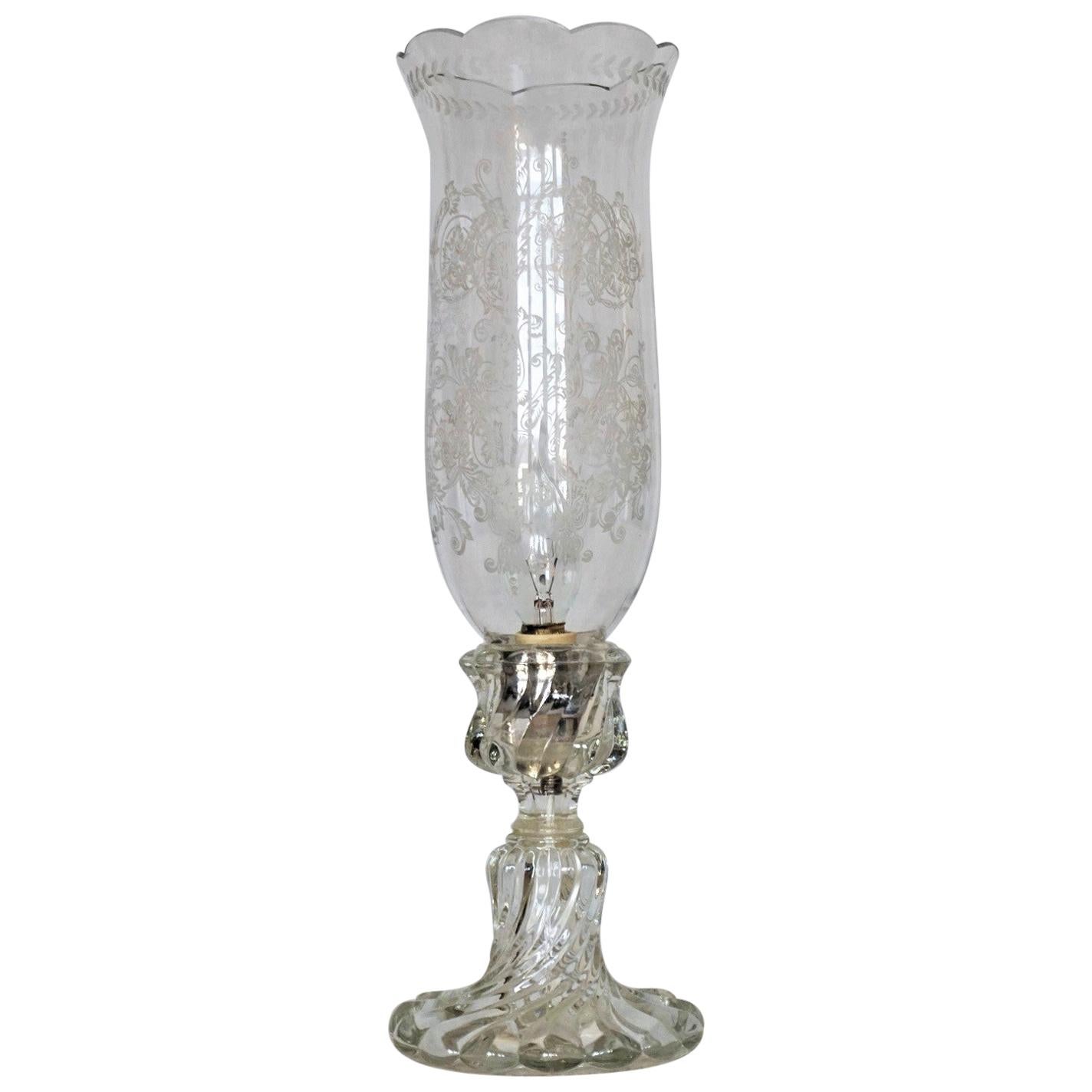 French Crystal Table Lamp with Crystal Baccarat Engraved Tulipe