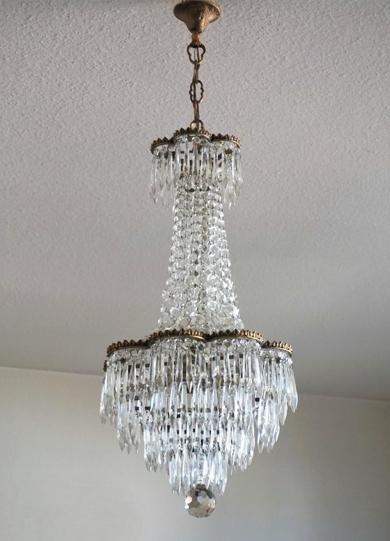 French Crystal Waterfall Chandelier Bronze Mounted, circa 19201929 at