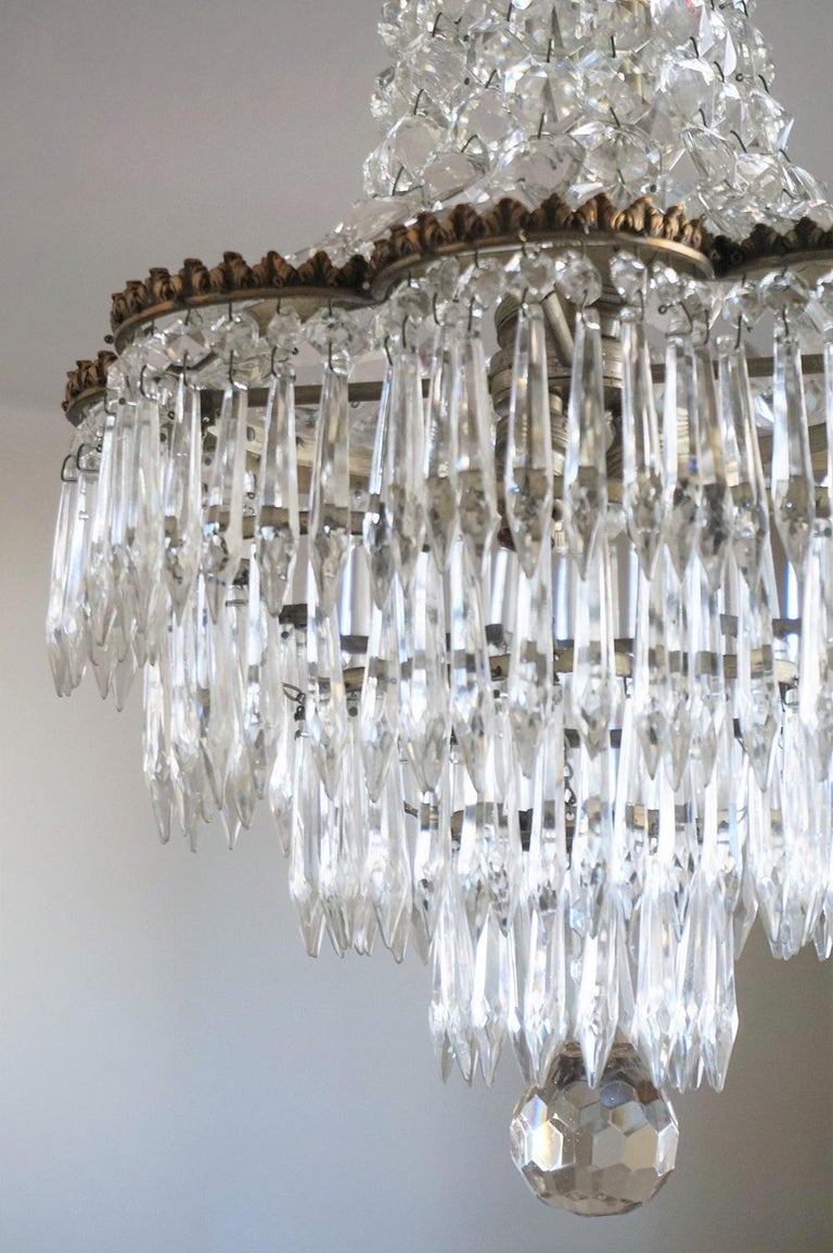 French Crystal Waterfall Chandelier Bronze Mounted, circa 19201929 at