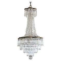 Antique French Crystal Waterfall Chandelier Bronze Mounted, circa 1920-1929