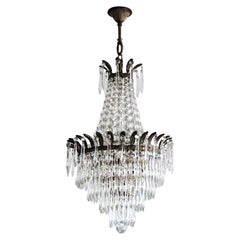 French Crystal Waterfall Chandelier Bronze Mounted