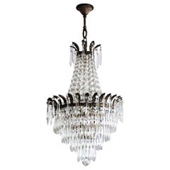 French Crystal Waterfall Chandelier Bronze Mounted