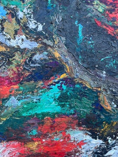 1950's French Thick Impasto Oil Painting Abstract Bold Textures Vibrant Colours