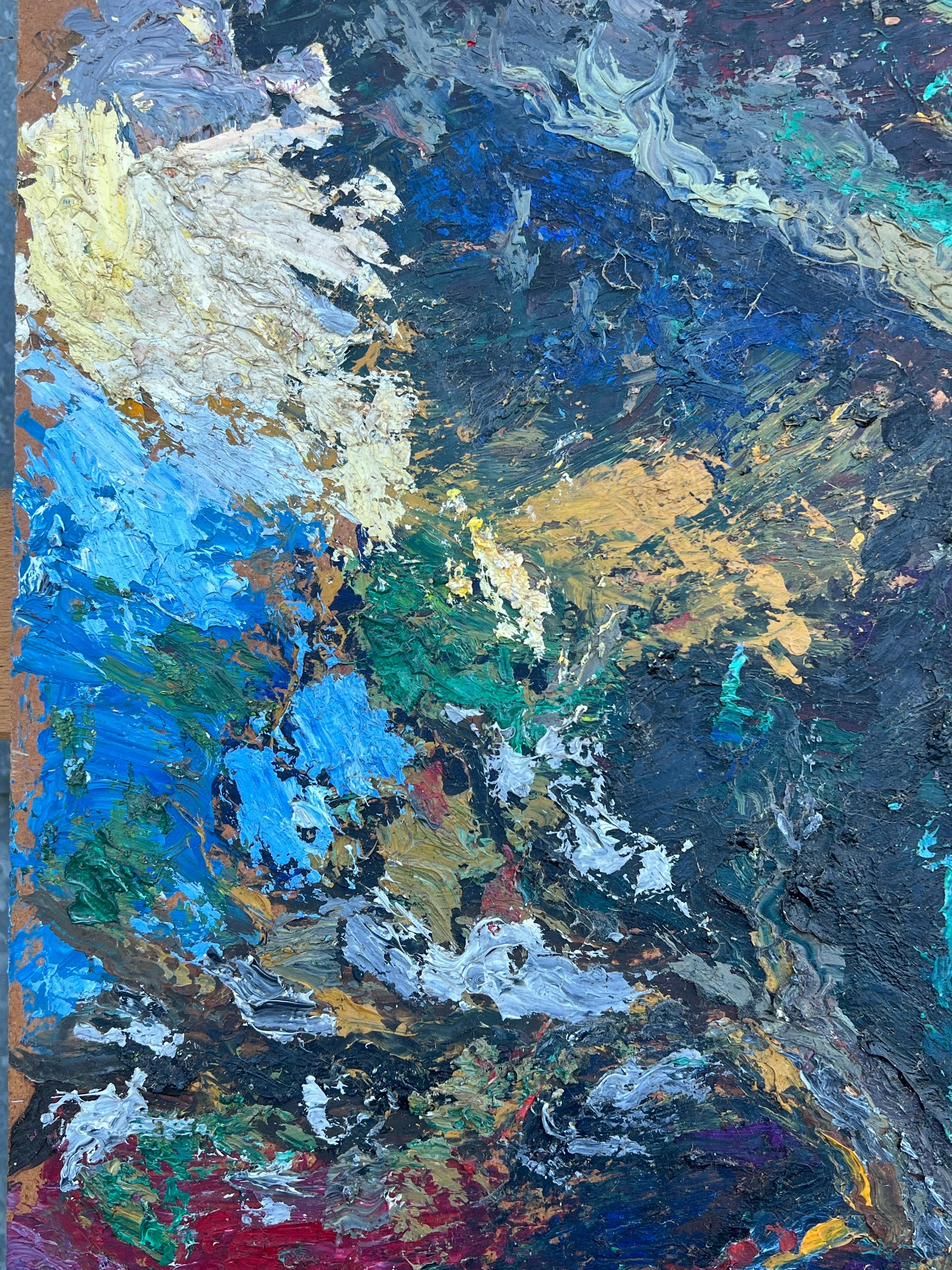 1950's French Thick Impasto Ölgemälde Abstrakte Bold Textures Vibrant Colours (Violett), Abstract Painting, von French Cubist 1950's