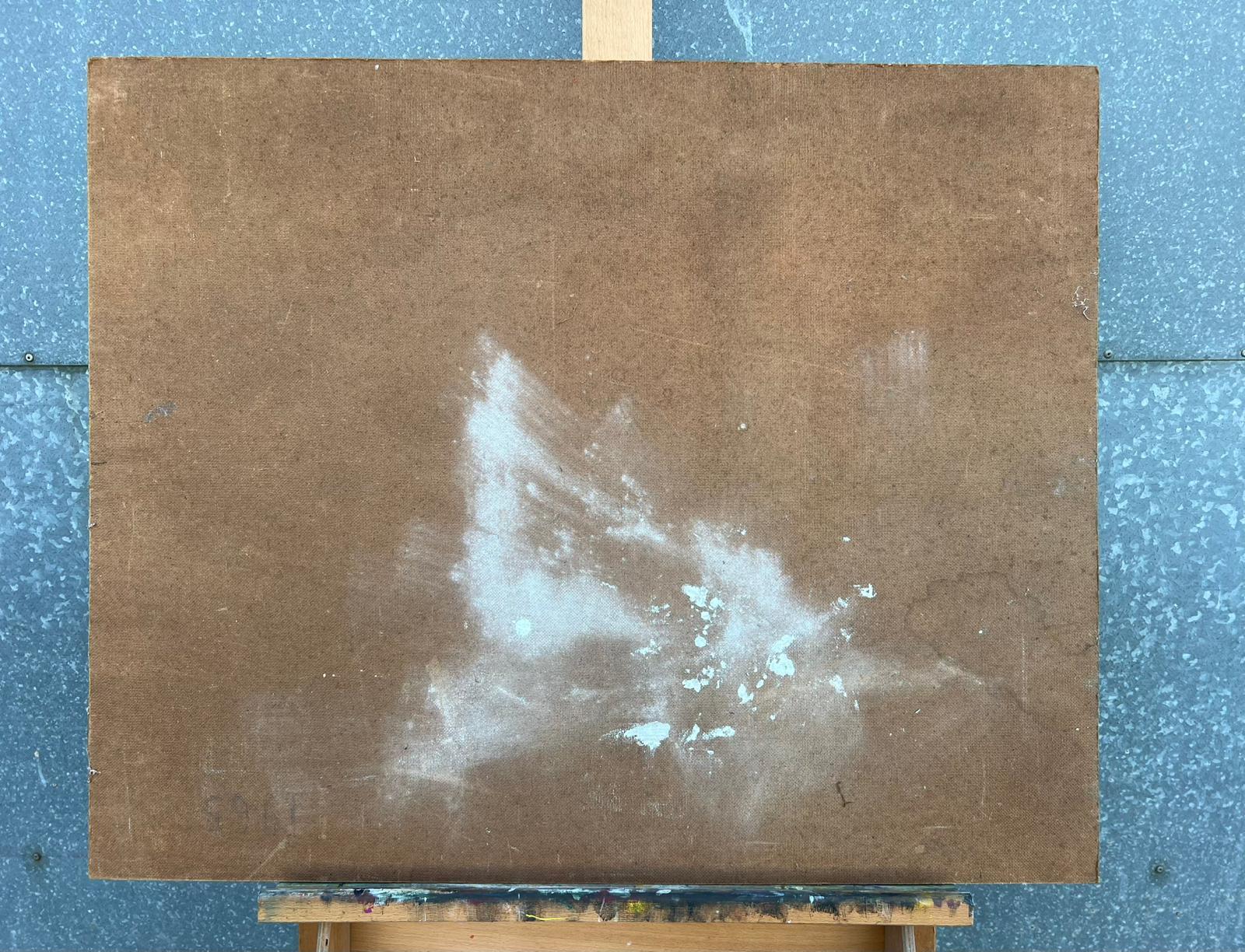 Paesaggio marino astratto Pennellate decise e spesse sfumature blu e grigie Olio French mid 20th in vendita 4