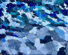 Abstract Seascape Bold Brushstrokes Thick Shades Blue & Grey French Mid 20th Oil