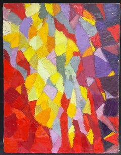 Large Mid 20th Century French Cubist Thick Impasto Oil Painting Abstract Shapes