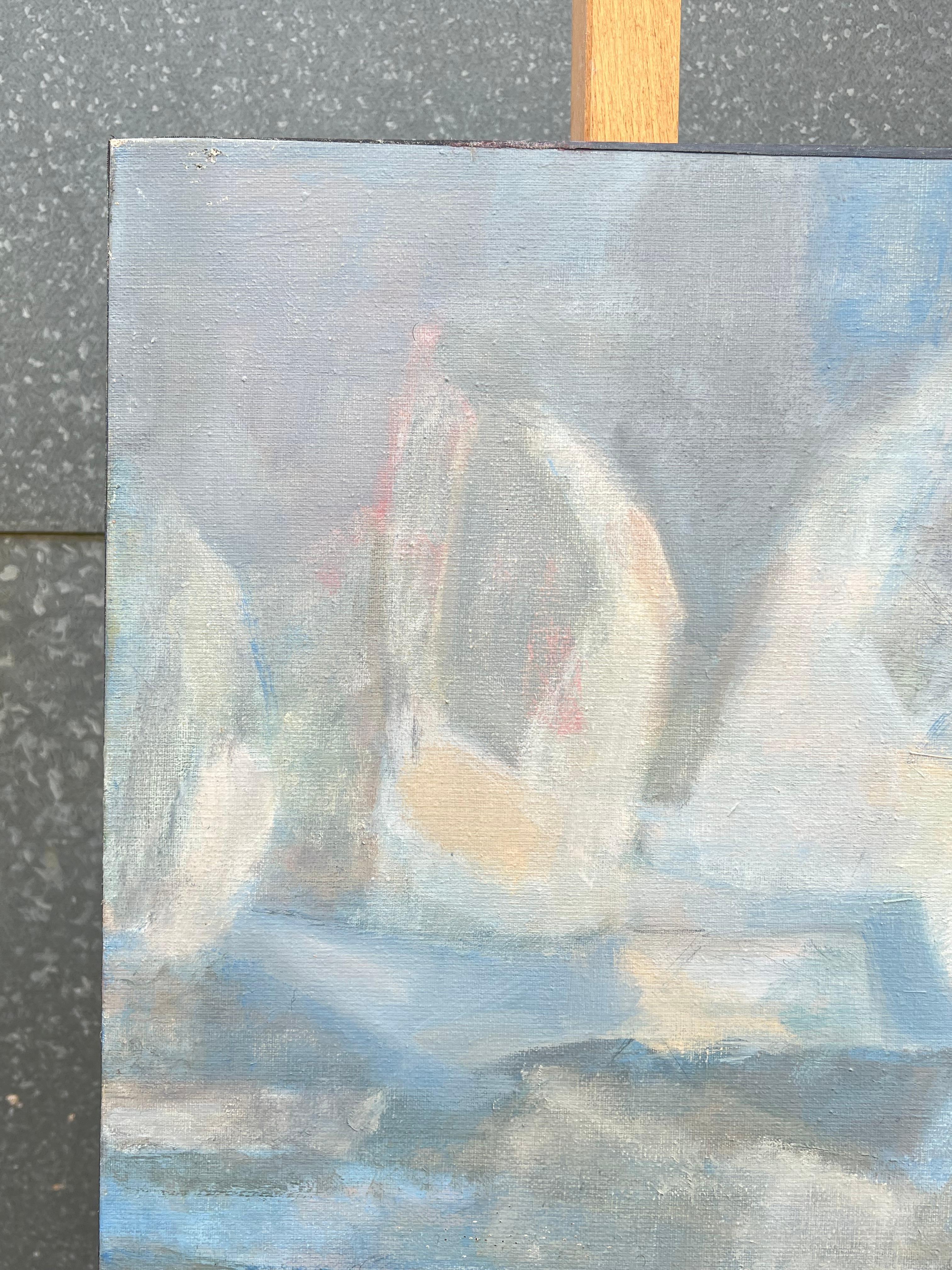 Large French Cubist Oil Painting Glacial Reflections Landscape in Cool Tones For Sale 5