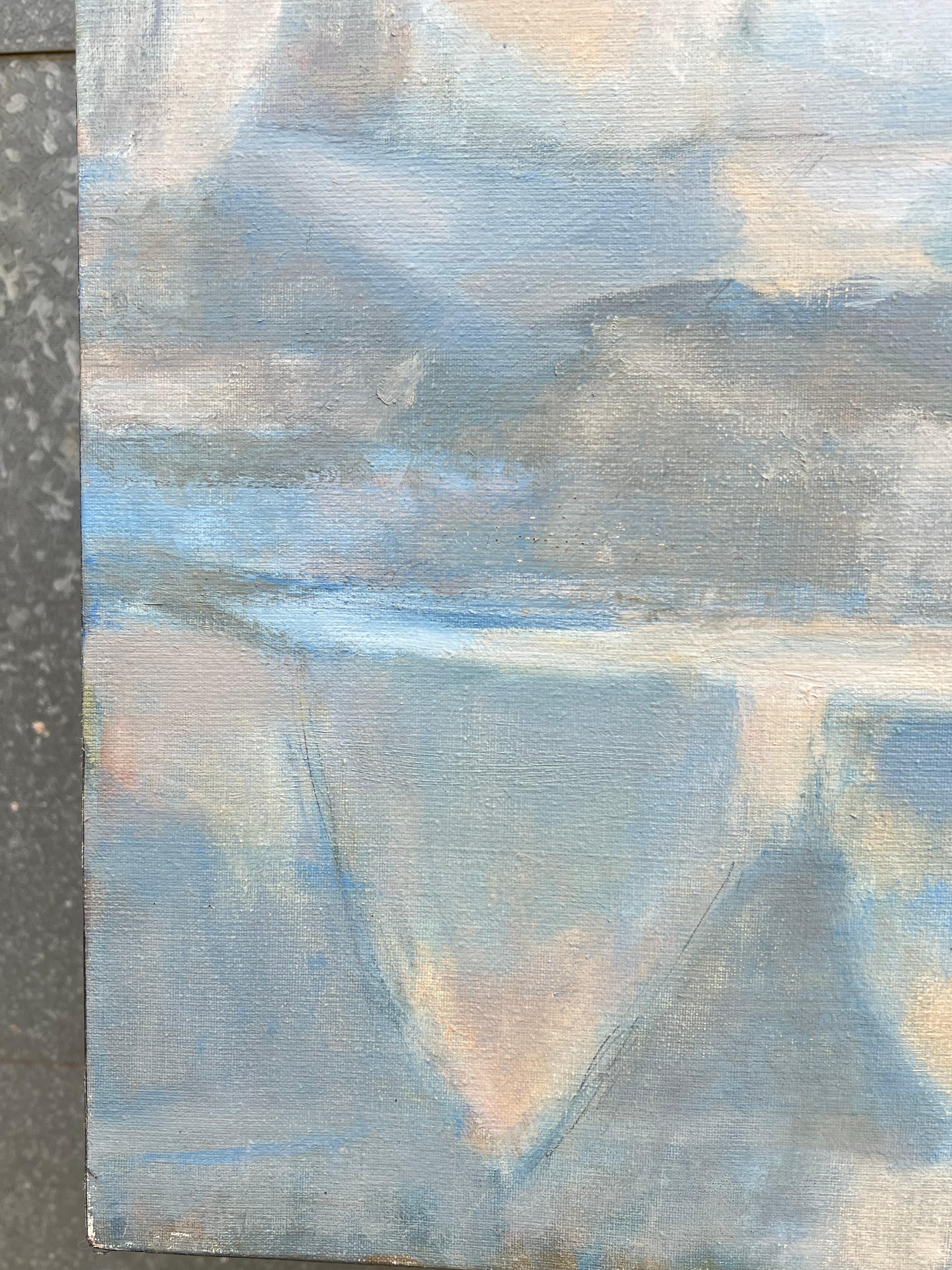 Large French Cubist Oil Painting Glacial Reflections Landscape in Cool Tones For Sale 6
