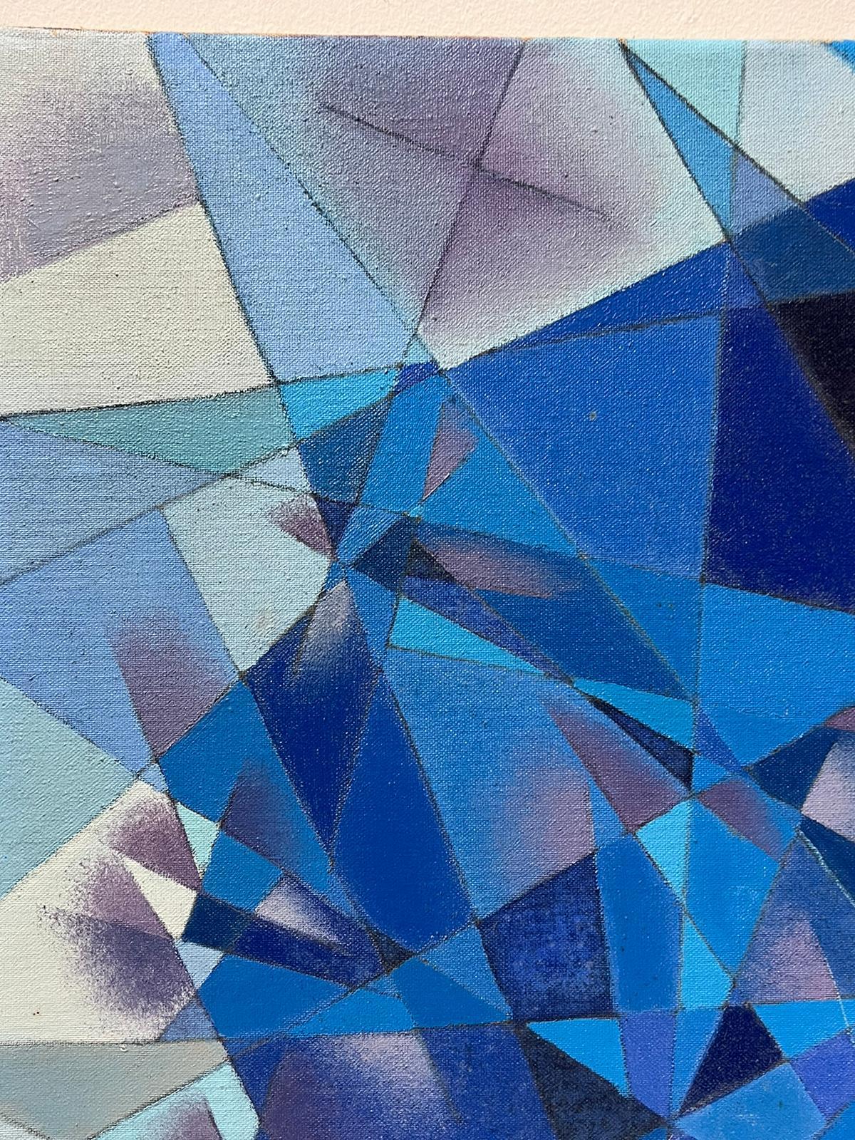 Blau-graues kubistisches französisches signiertes Ölgemälde, ca. 1970er Jahre, Periode (Kubismus), Painting, von French Cubist 20th Century