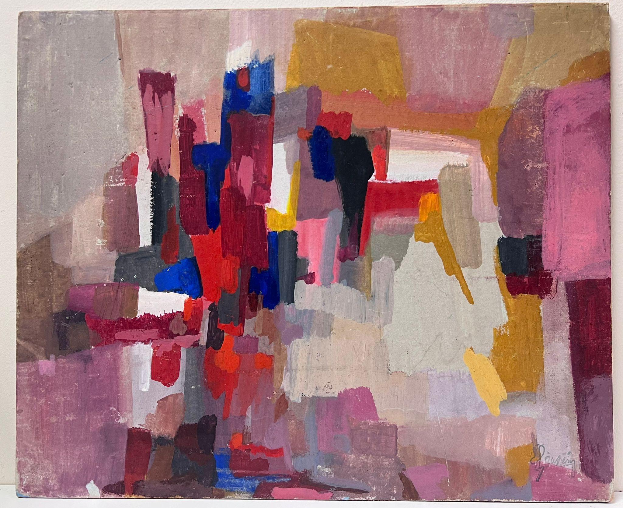 20. Jahrhundert Französisch kubistische abstrakte bunte Malerei Multi Farben – Painting von French Cubist abstract