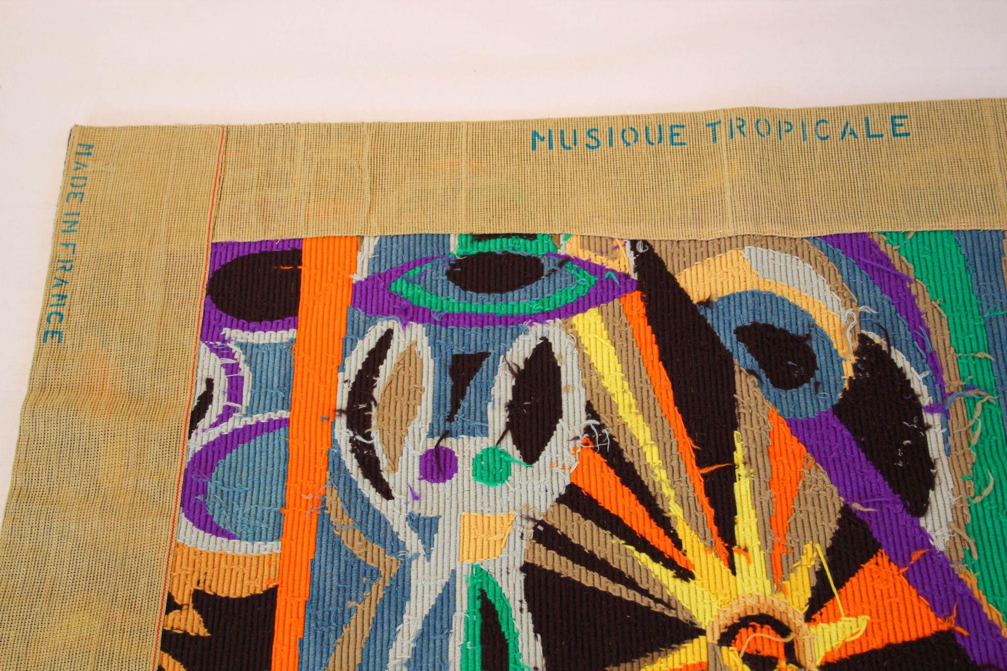 Französischer kubistischer Kunstteppich mit dem Titel „ Musique Tropicale“ von St Epin Paris, Frankreich im Angebot 3