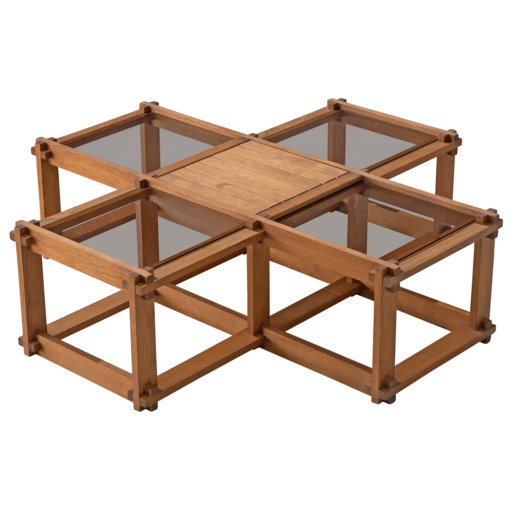 French Cubist Coffee Table in Elm