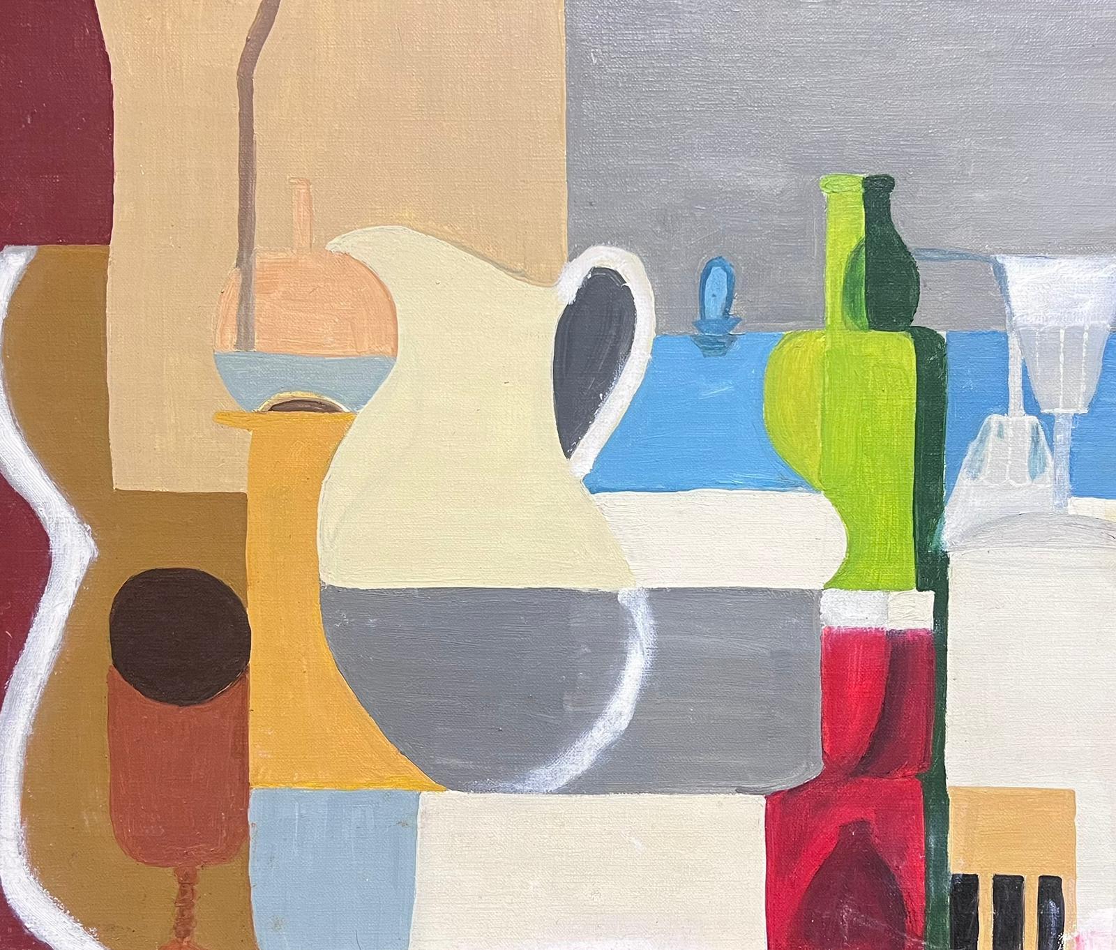 French Cubist Mid Century Abstract Painting - 1950's French Cubist Still Life Oil Painting Jugs & Ornaments Large Canvas