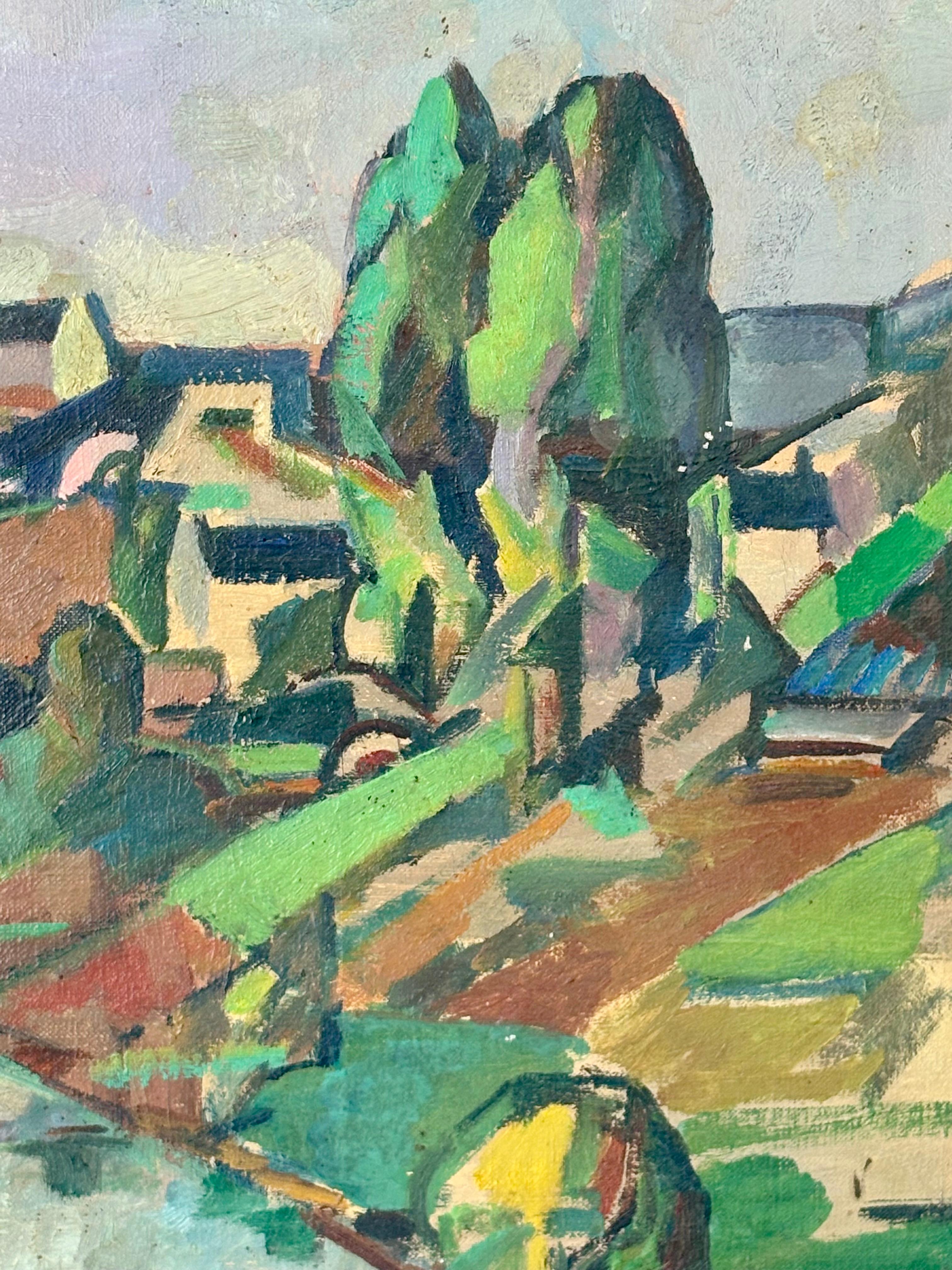 Mid-Century Modern French,  Cubist, Oil on canvas,  c 1950s Landscape,  in the style of André Lhote For Sale