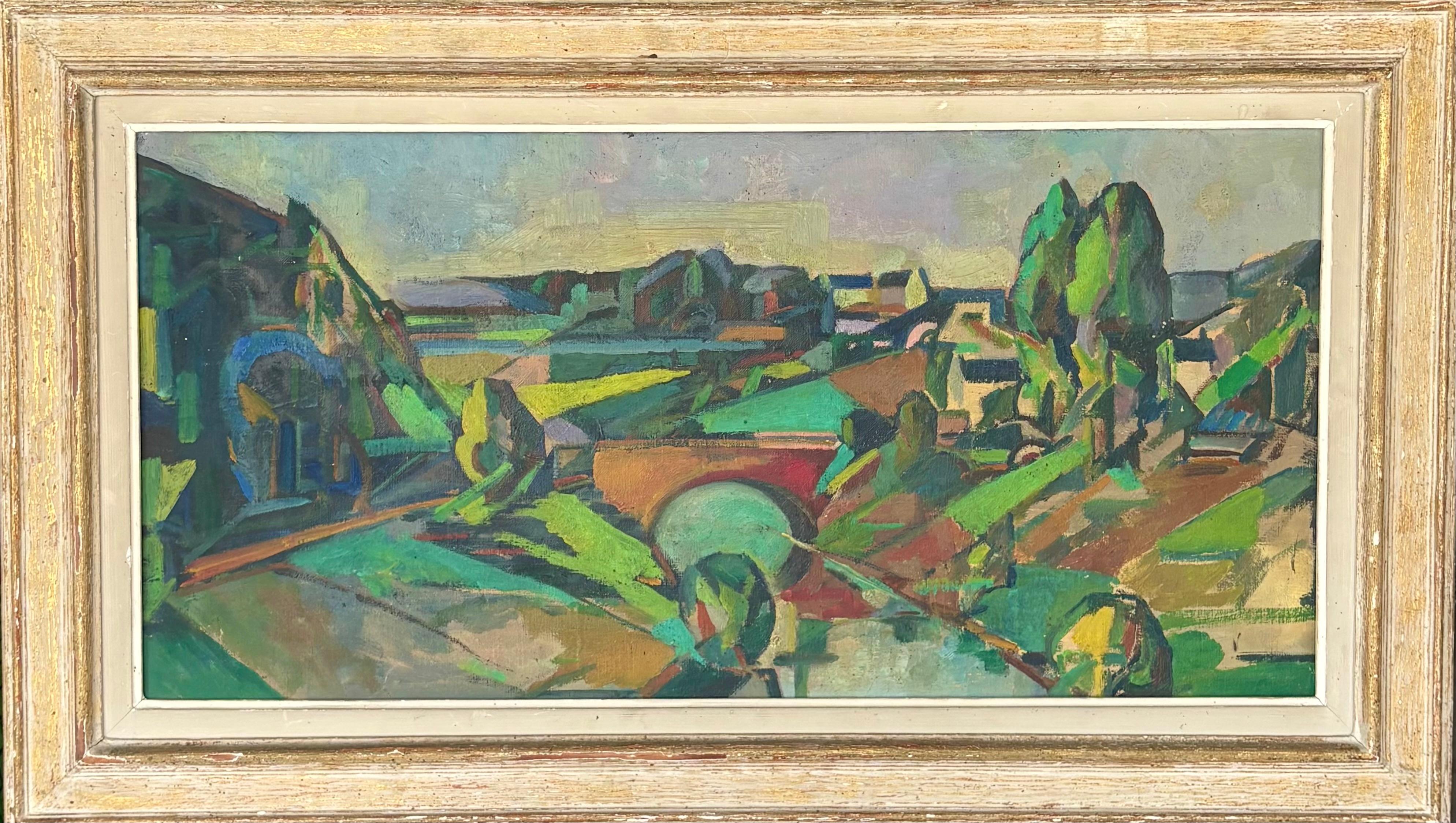 Painted French,  Cubist, Oil on canvas,  c 1950s Landscape,  in the style of André Lhote For Sale