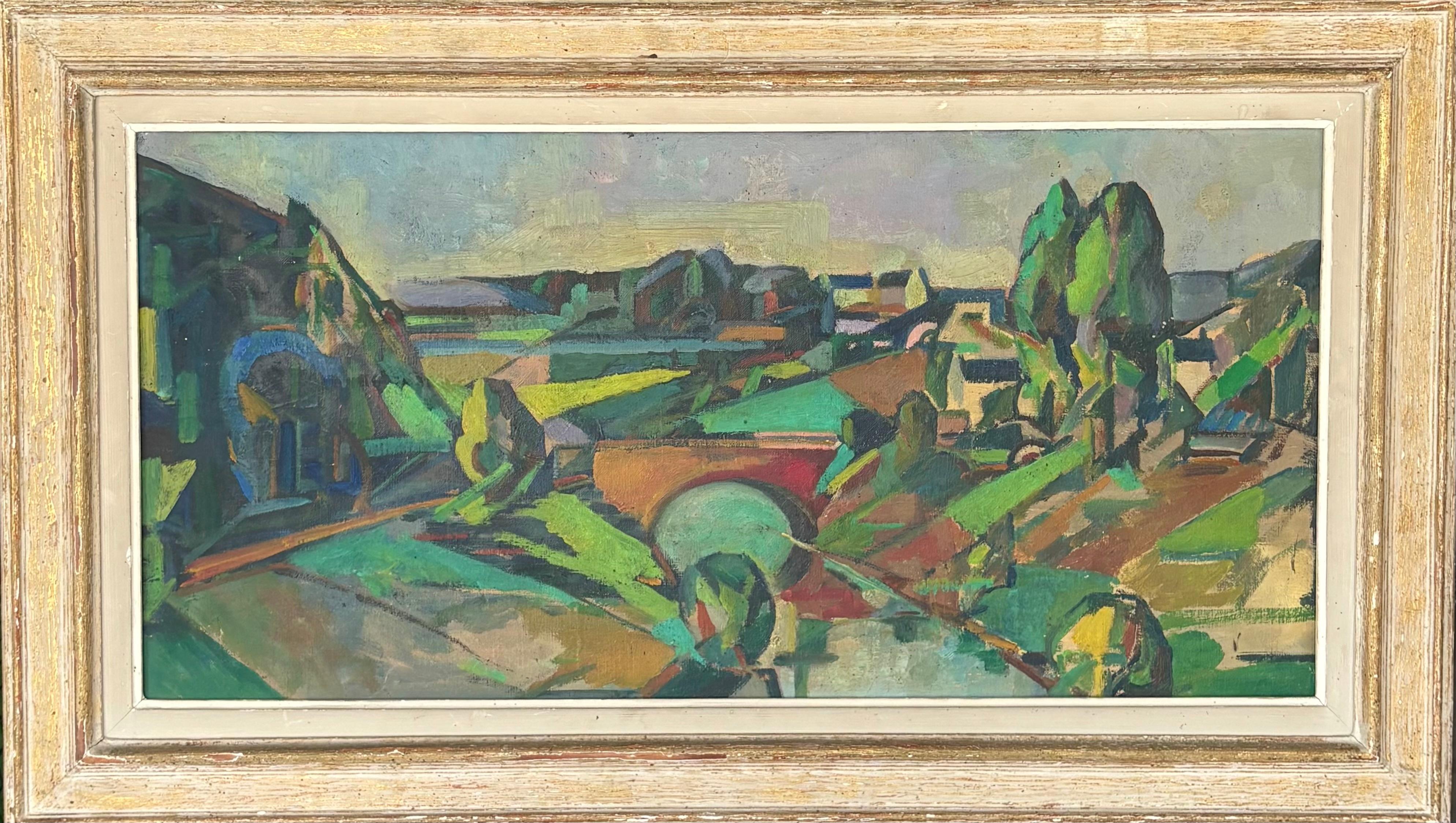 Paint French,  Cubist, Oil on canvas,  c 1950s Landscape,  in the style of André Lhote For Sale