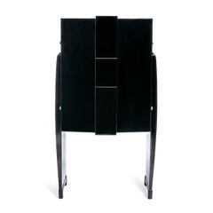 French Cubistic Art Deco Bar Cabinet Black High-Gloss Finish from the 1930s