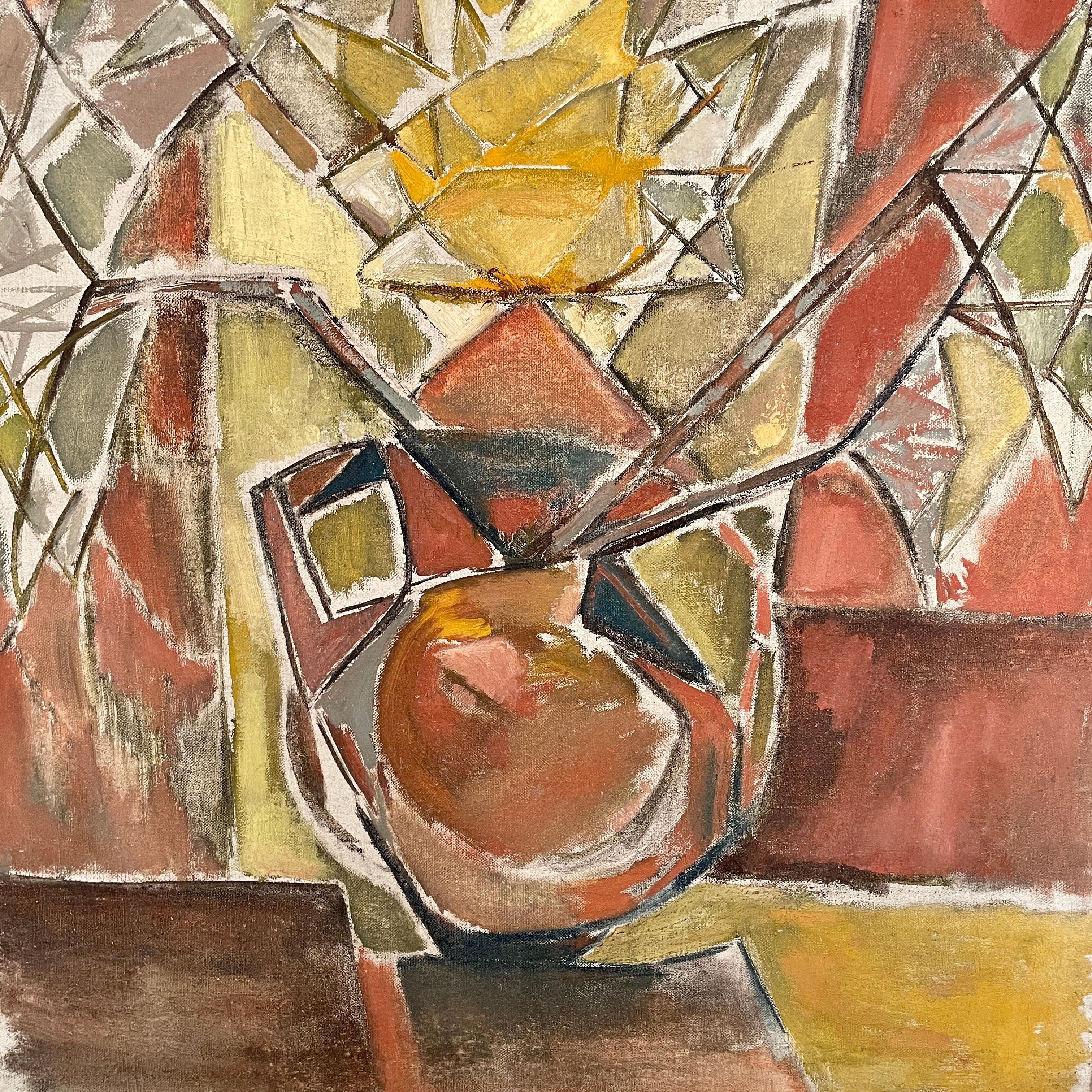 French Cubistic Still-Life Painting Acrylic on Canvas, Around 1910 1