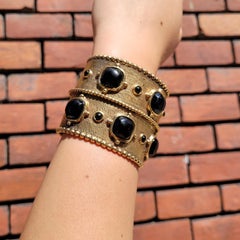 Brazalete puño francés GOOSENS. Placa de oro Ágata negra .Firmado