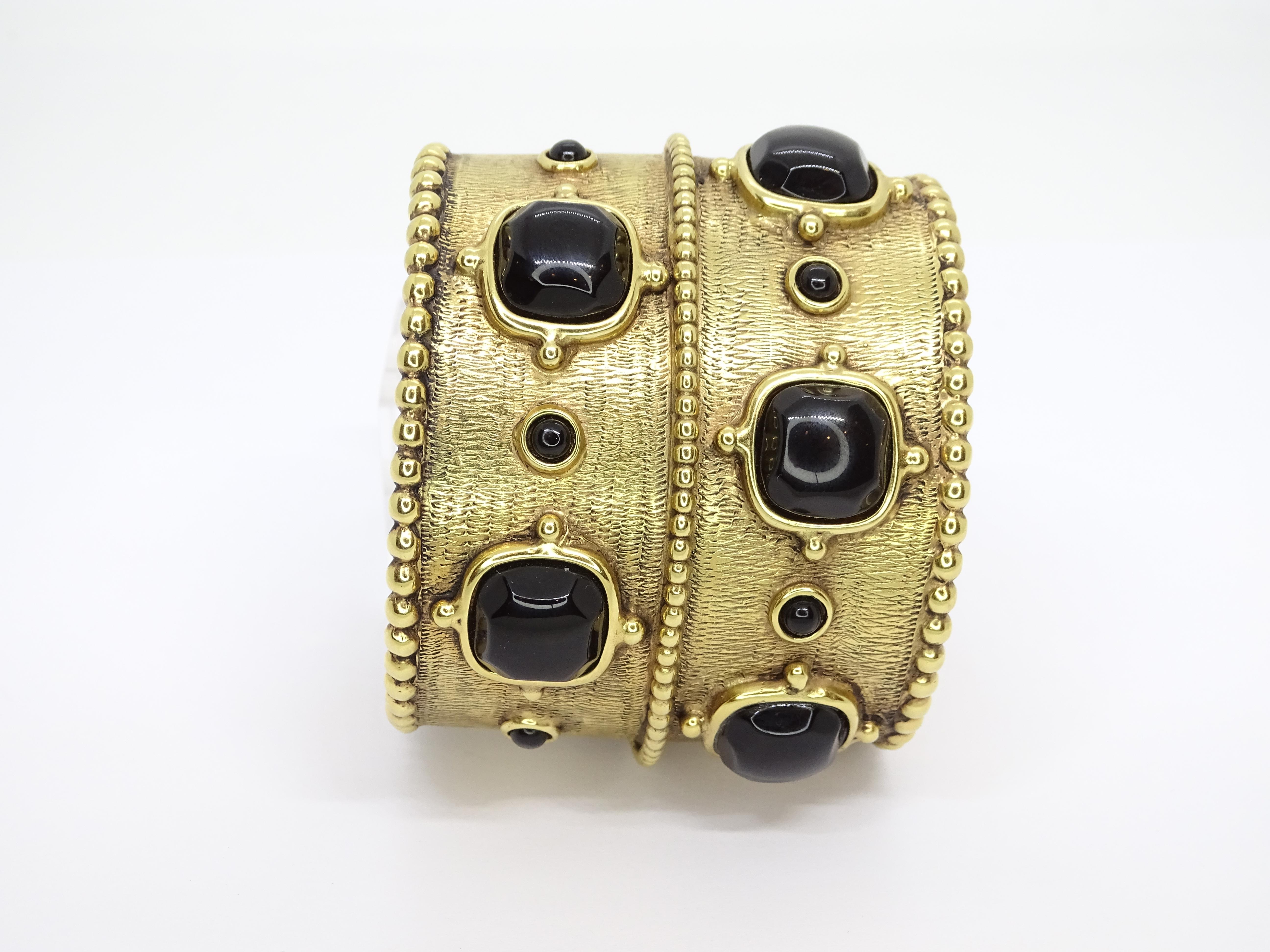 Women's or Men's French cuff bracelet GOOSENS. Gold plate Black Agate .Signed