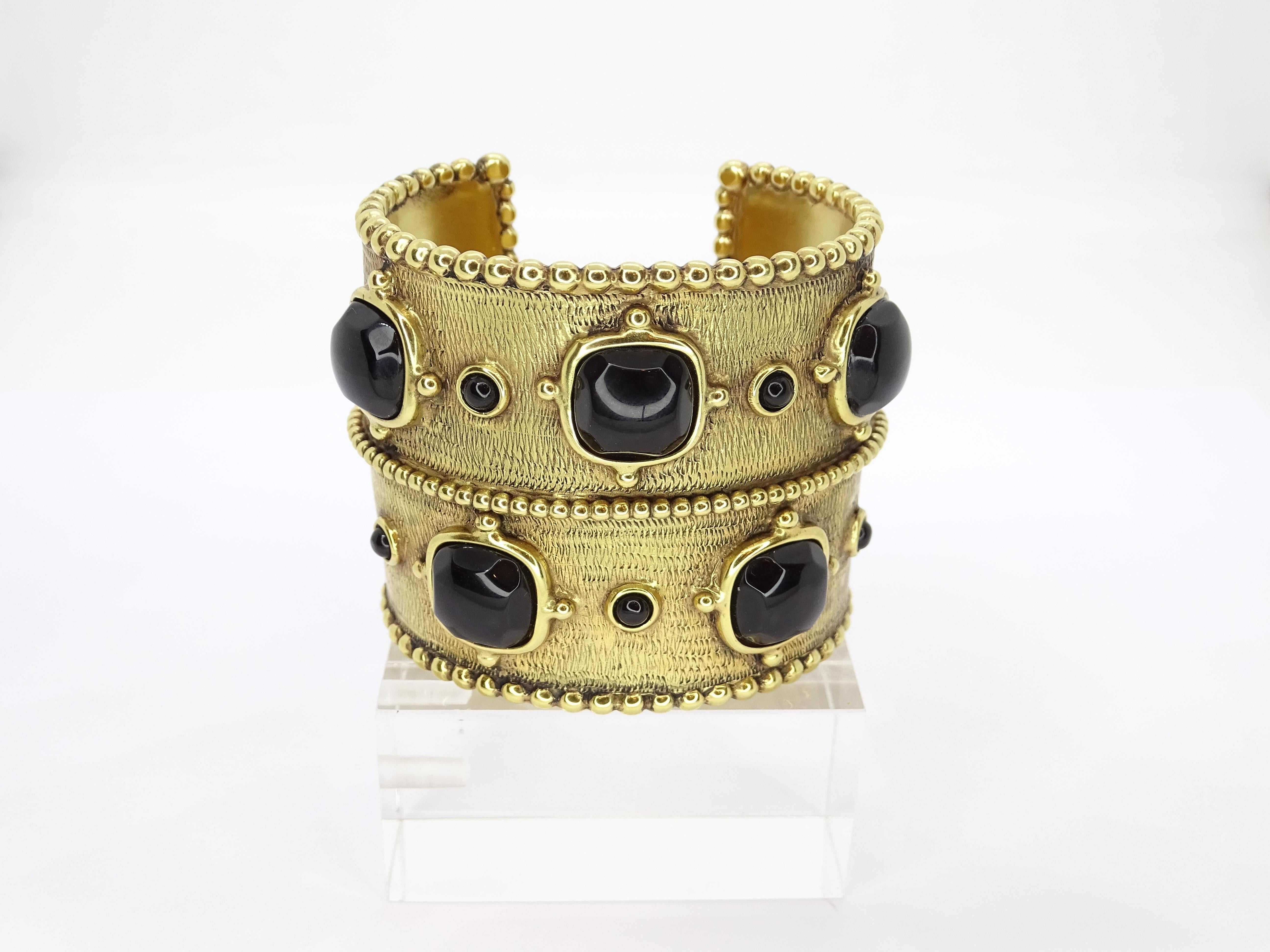 Brazalete puño francés GOOSENS. Placa de oro Ágata negra .Firmado en venta 2
