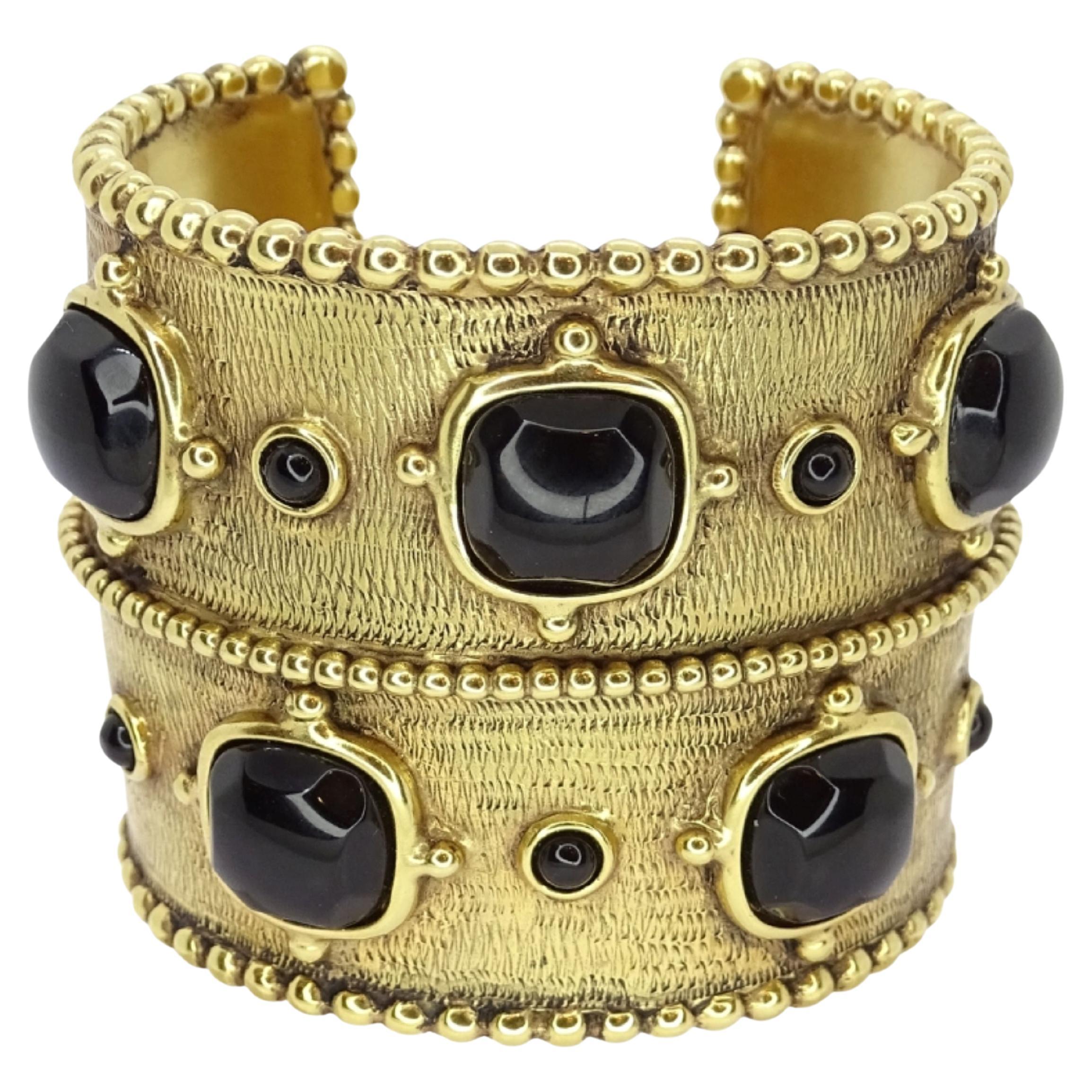 French cuff bracelet GOOSENS. Gold plate Black Agate .Signed