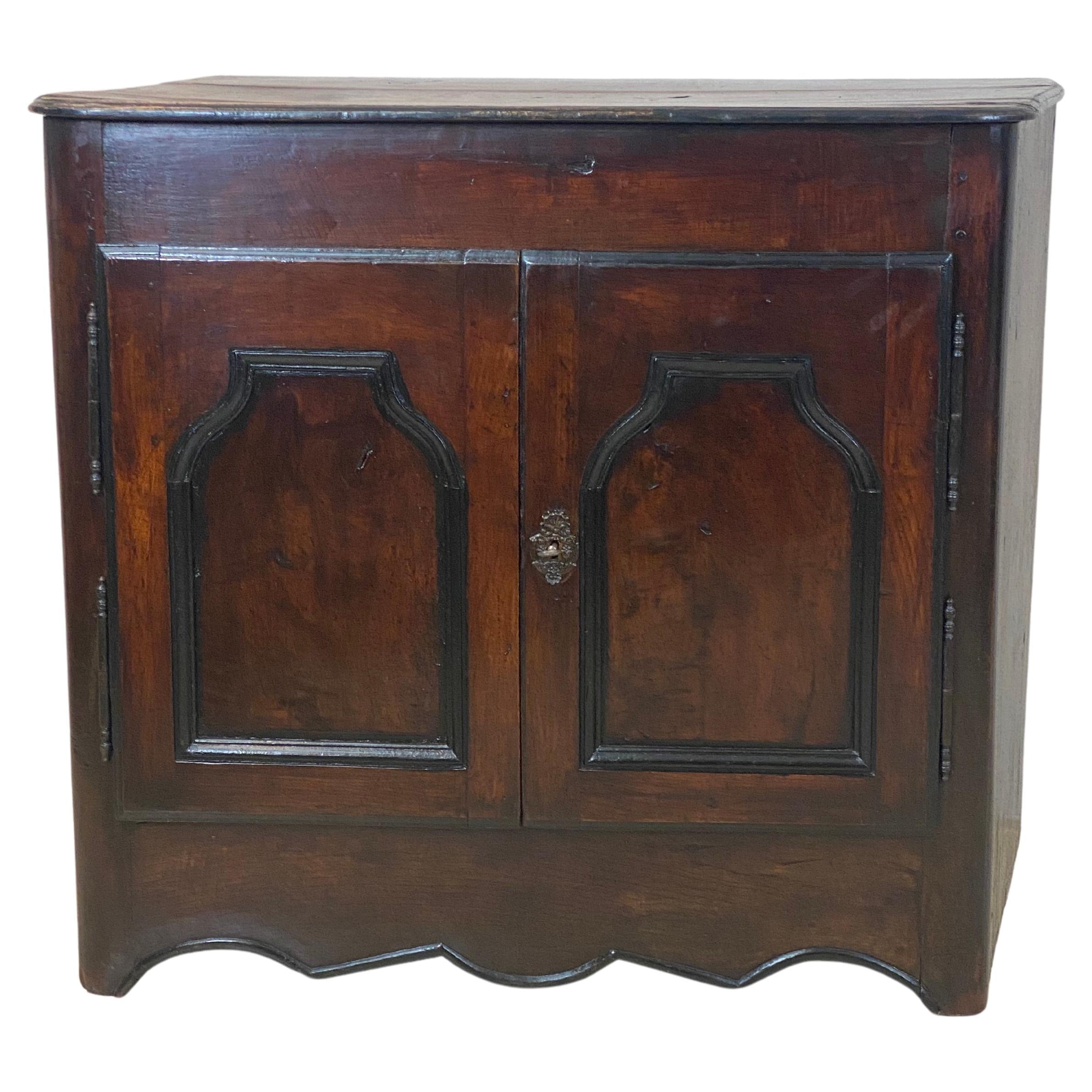 Small French Country Style Antique Cabinet with 2 doors in a dark wood 