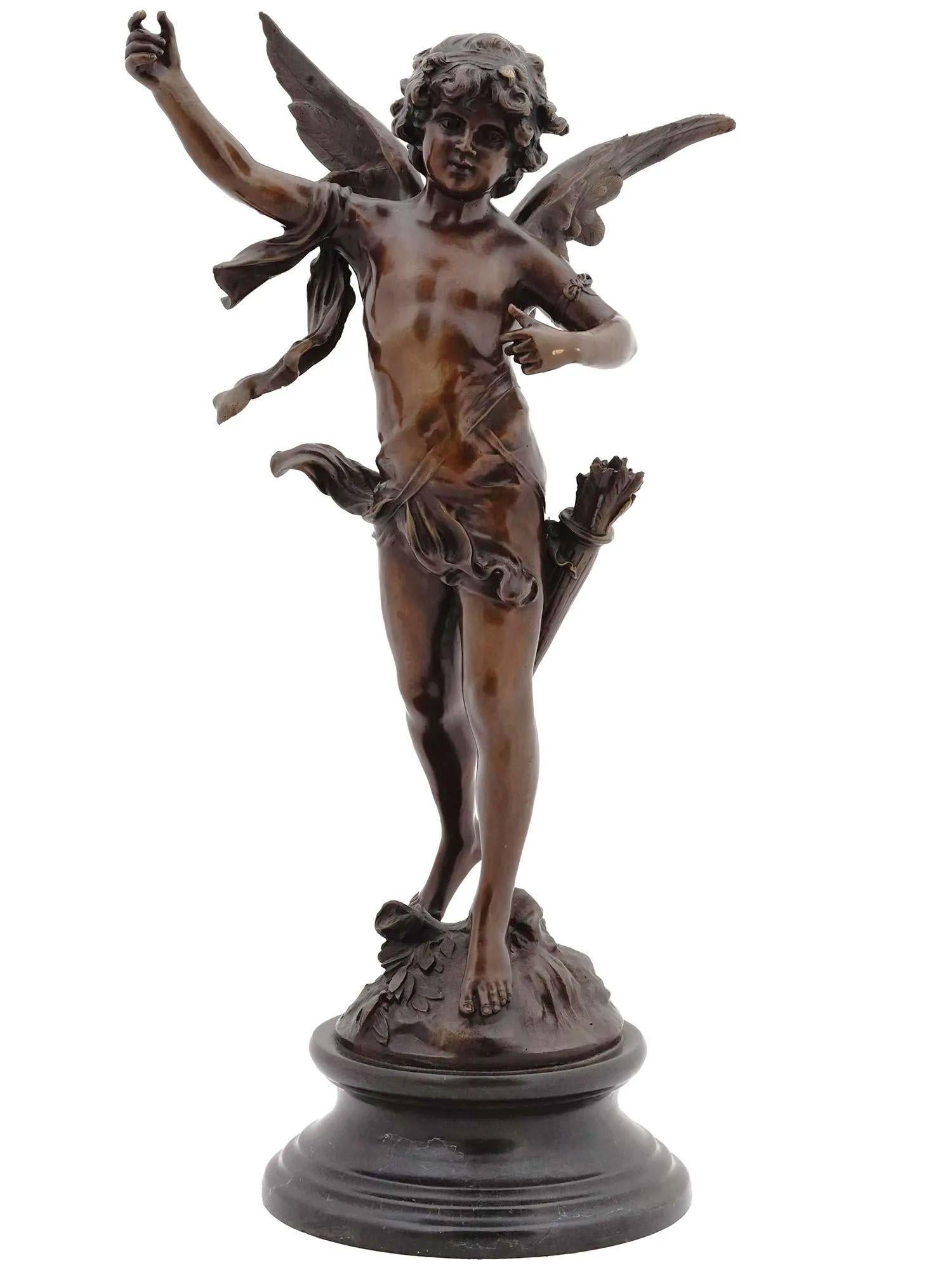 Neoclassical French Cupid Bronze Statue After Auguste Moreau (1834-1917) For Sale