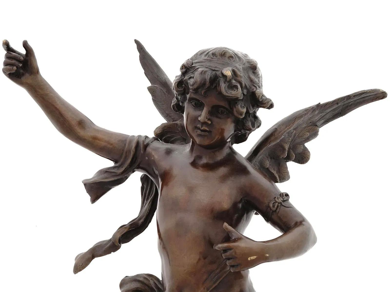 Patinated French Cupid Bronze Statue After Auguste Moreau (1834-1917) For Sale