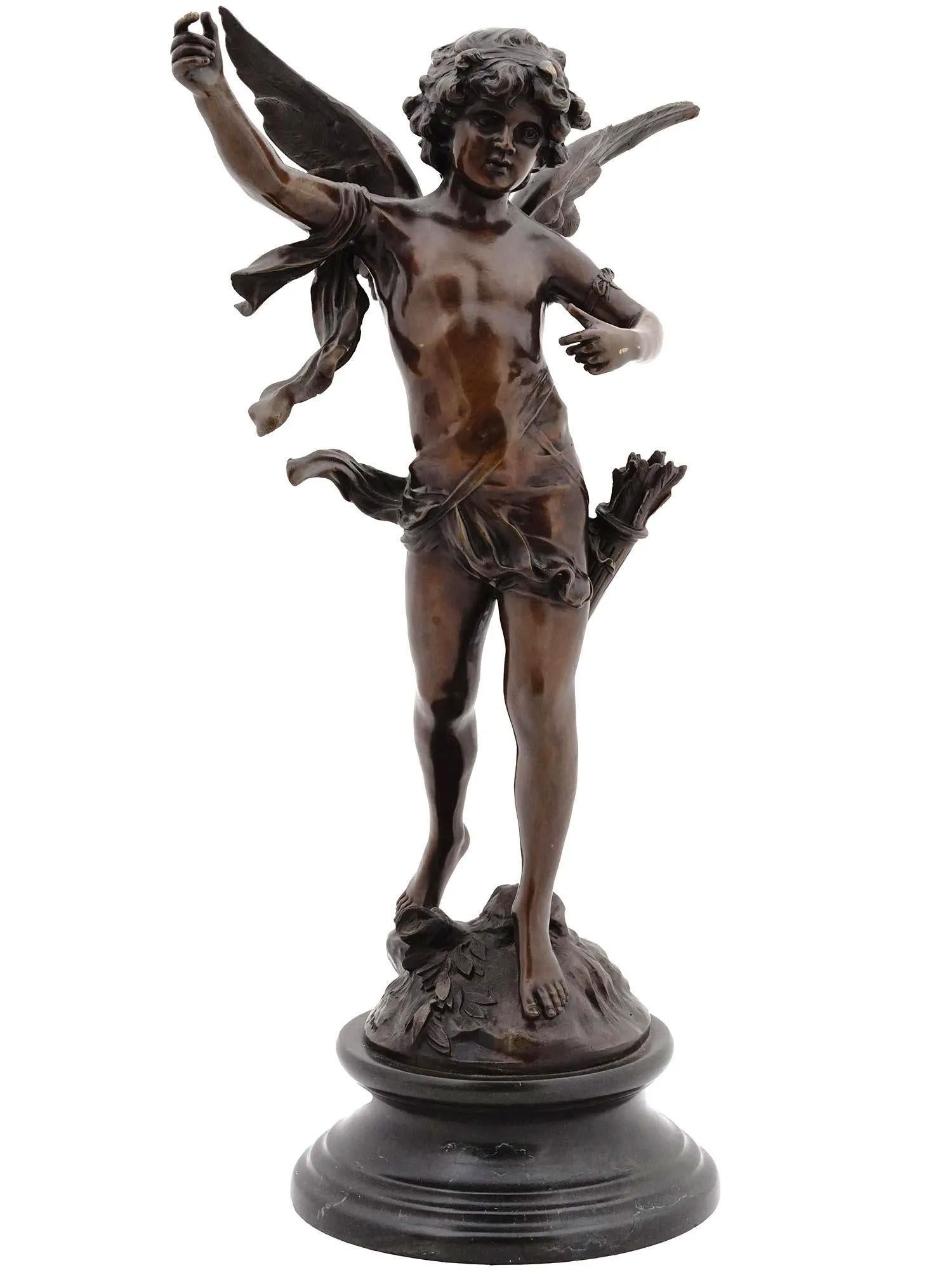 French Cupid Bronze Statue After Auguste Moreau (1834-1917) For Sale 1