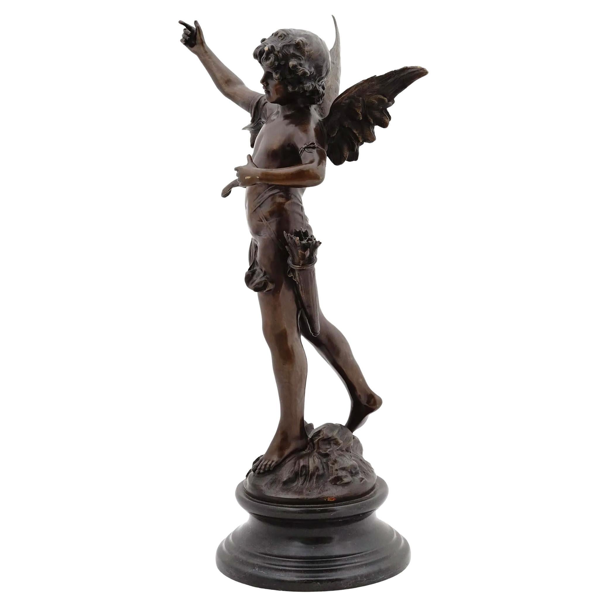 French Cupid Bronze Statue After Auguste Moreau (1834-1917) For Sale