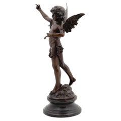 Antique French Cupid Bronze Statue After Auguste Moreau (1834-1917)
