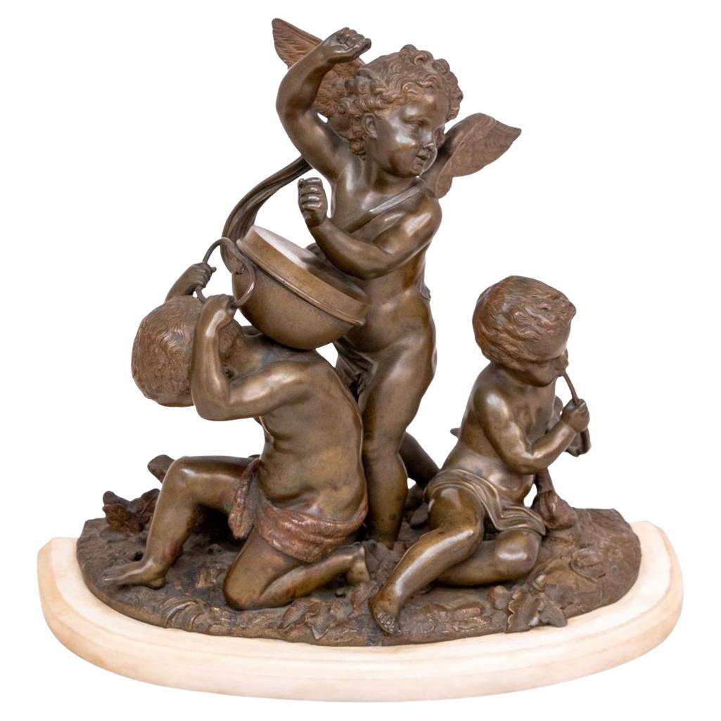 French "Cupid" Figural Group Patinated Bronze For Sale